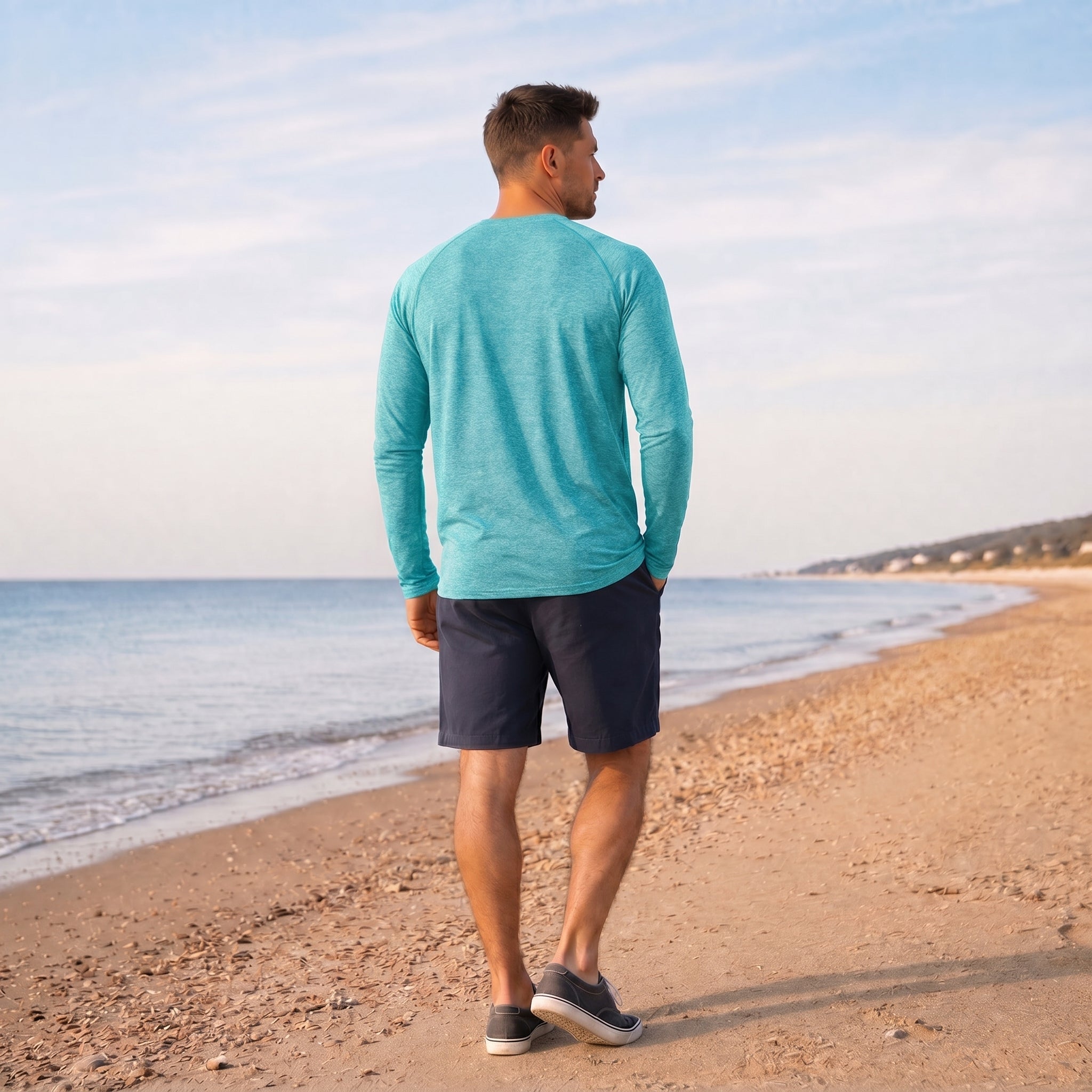 Men UPF 50 Plus Sun Protection Shirt - Quick Dry Cooling Long Sleeve Raglan Tee Light Green by MAGCOMSEN