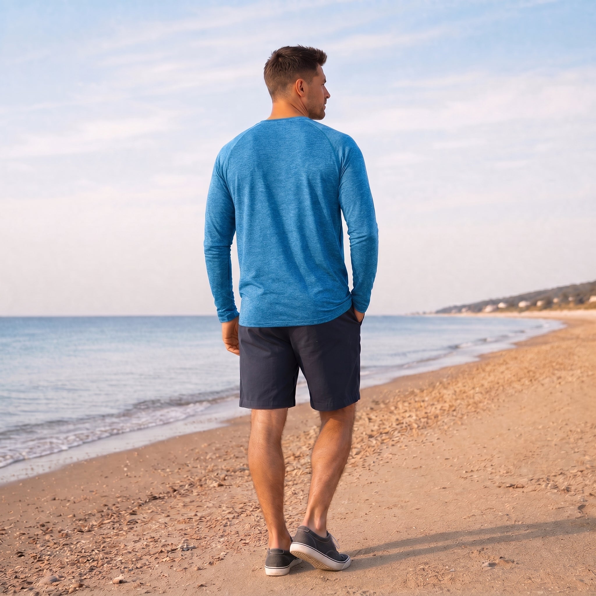 Men UPF 50 Plus Sun Protection Shirt - Quick Dry Cooling Long Sleeve Raglan Tee Sea Blue by MAGCOMSEN