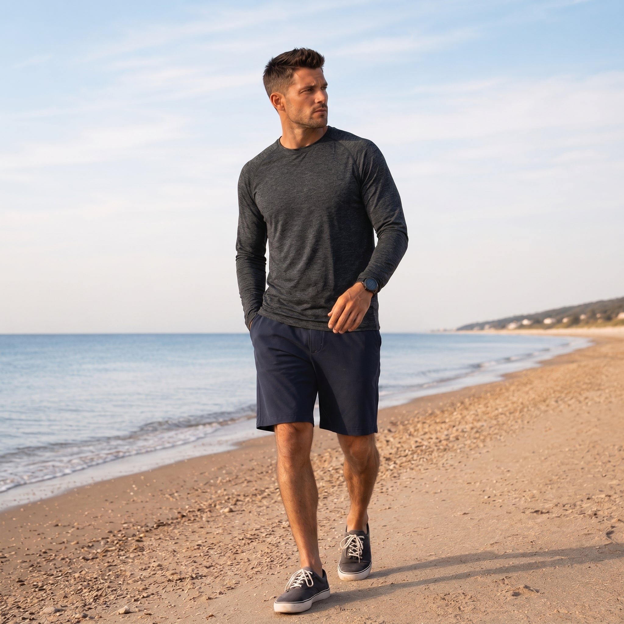 Men UPF 50 Plus Sun Protection Shirt - Quick Dry Cooling Long Sleeve Raglan Tee Black by MAGCOMSEN
