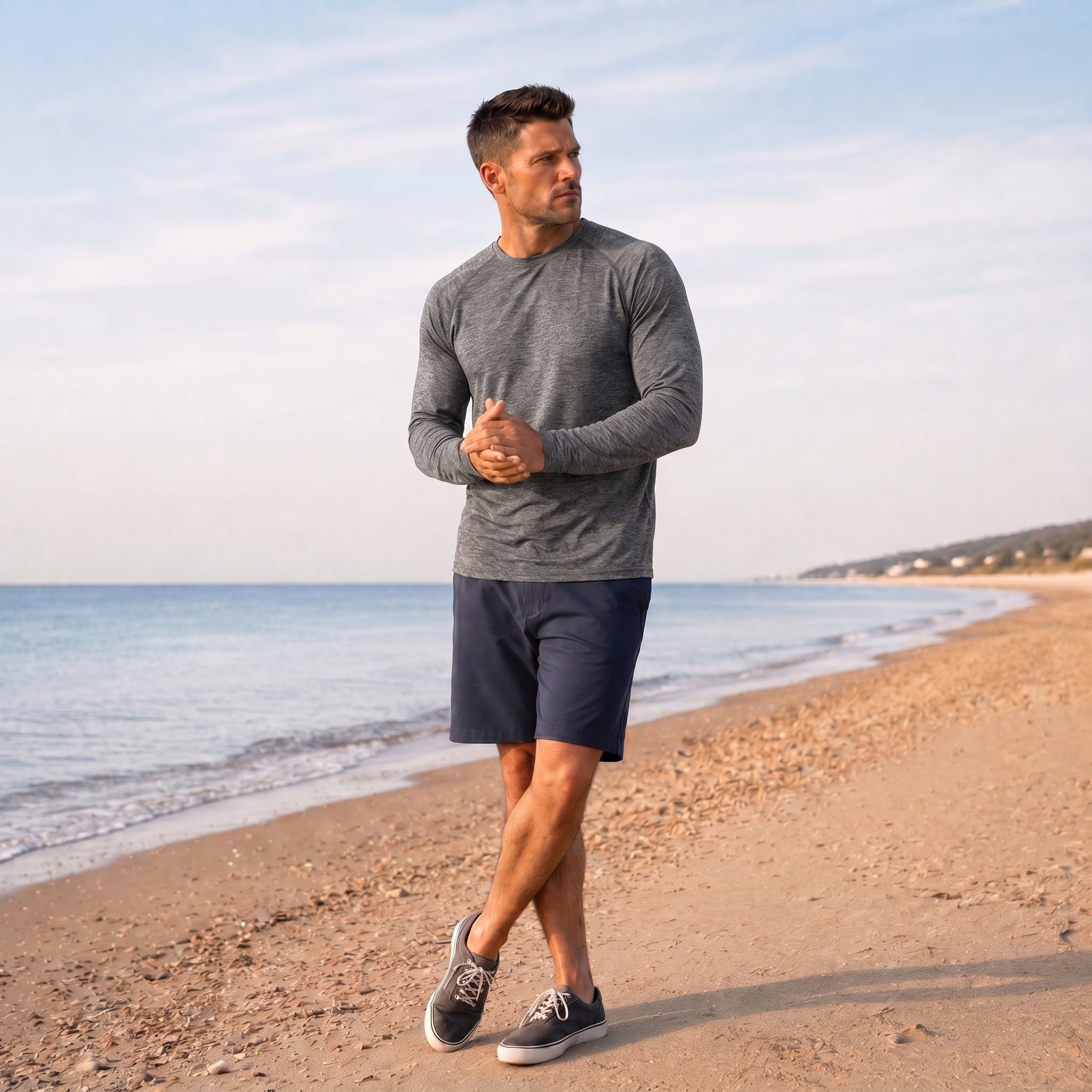 Men UPF 50 Plus Sun Protection Shirt - Quick Dry Cooling Long Sleeve Raglan Tee Dark Grey by MAGCOMSEN