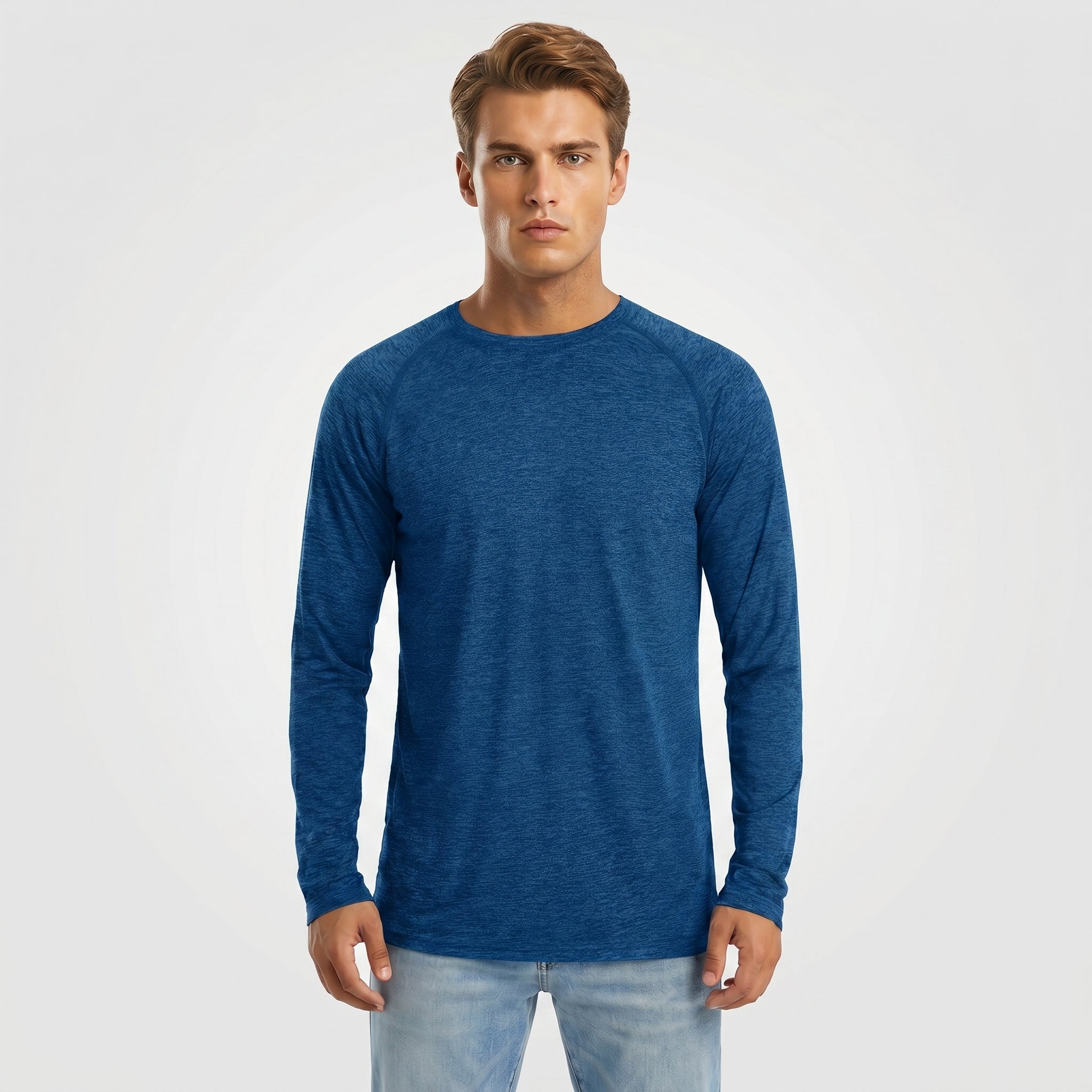 Men UPF 50 Plus Sun Protection Shirt - Quick Dry Cooling Long Sleeve Raglan Tee Medium Blue by MAGCOMSEN
