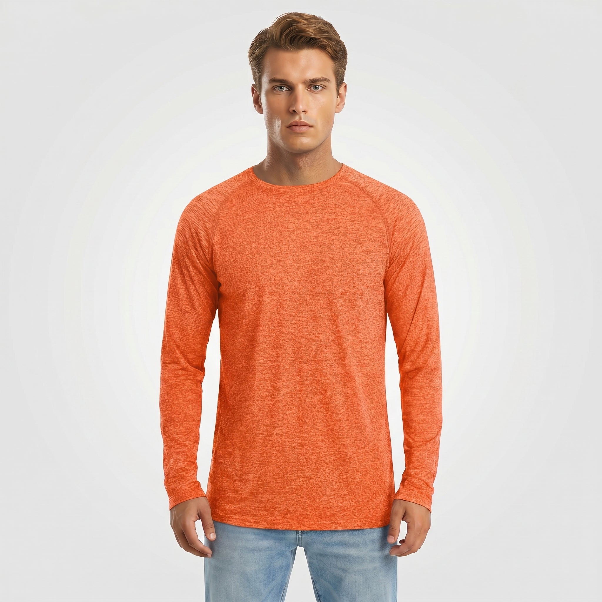 Men UPF 50 Plus Sun Protection Shirt - Quick Dry Cooling Long Sleeve Raglan Tee Orange by MAGCOMSEN