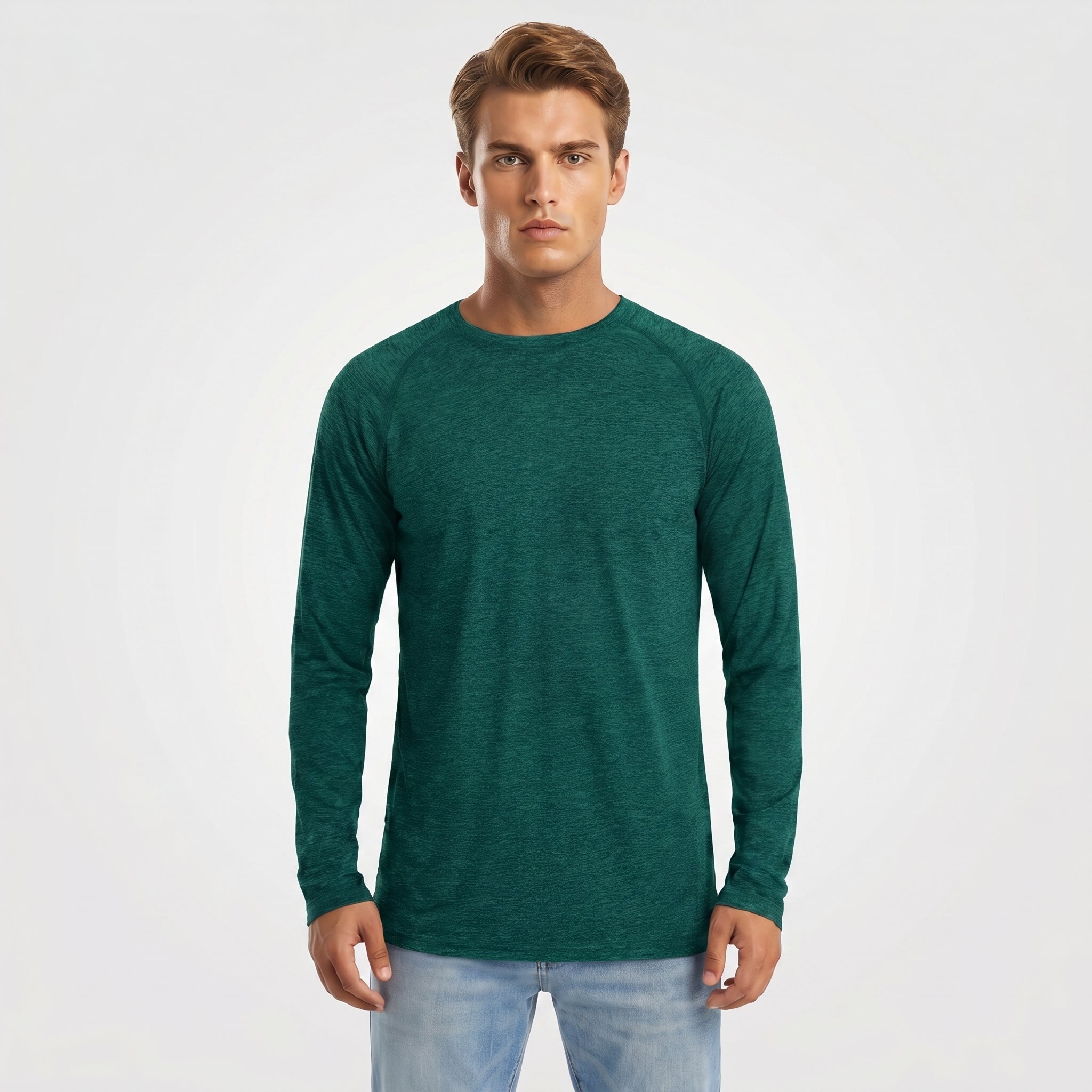 Men UPF 50 Plus Sun Protection Shirt - Quick Dry Cooling Long Sleeve Raglan Tee Jade Green by MAGCOMSEN