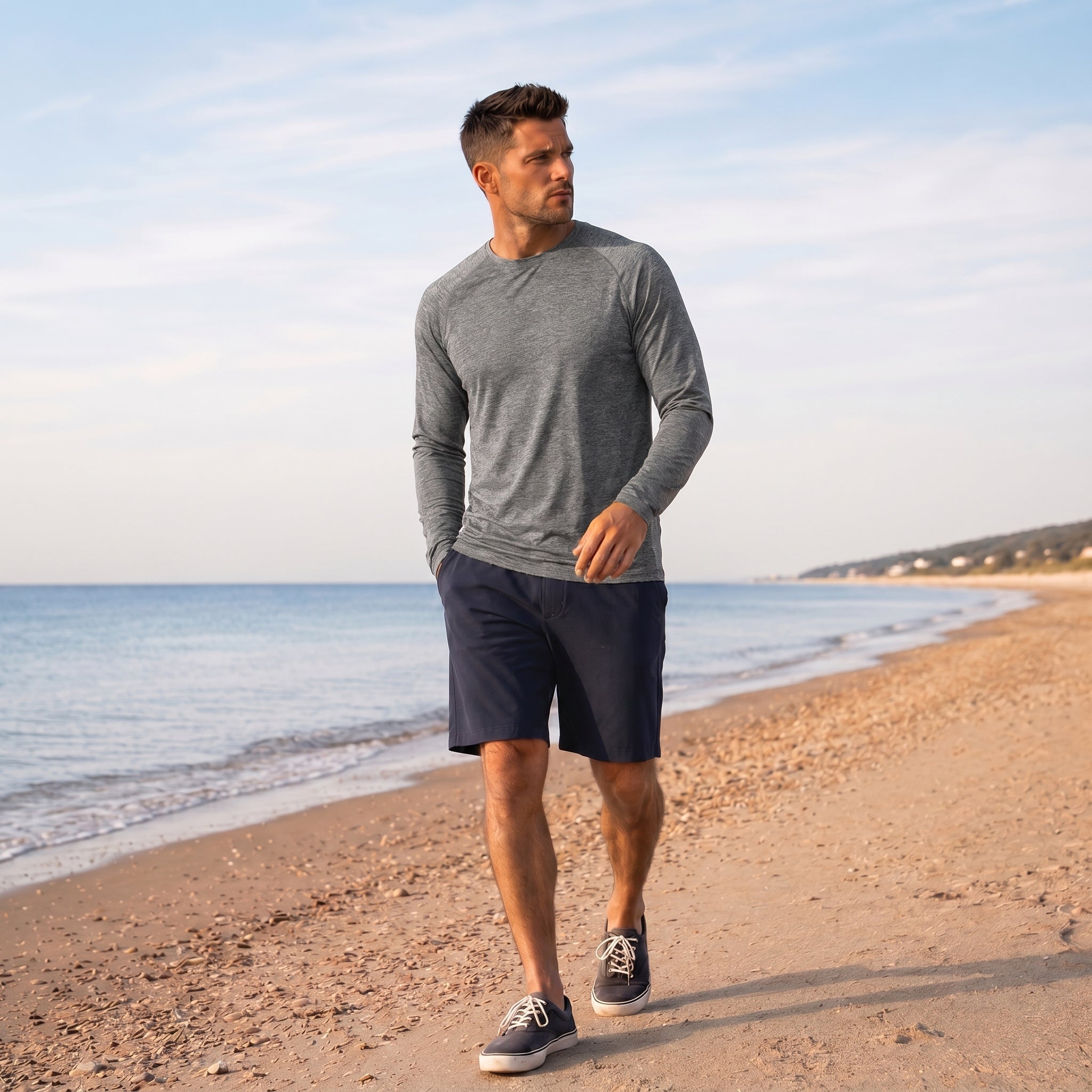 Men UPF 50 Plus Sun Protection Shirt - Quick Dry Cooling Long Sleeve Raglan Tee Dark Grey by MAGCOMSEN