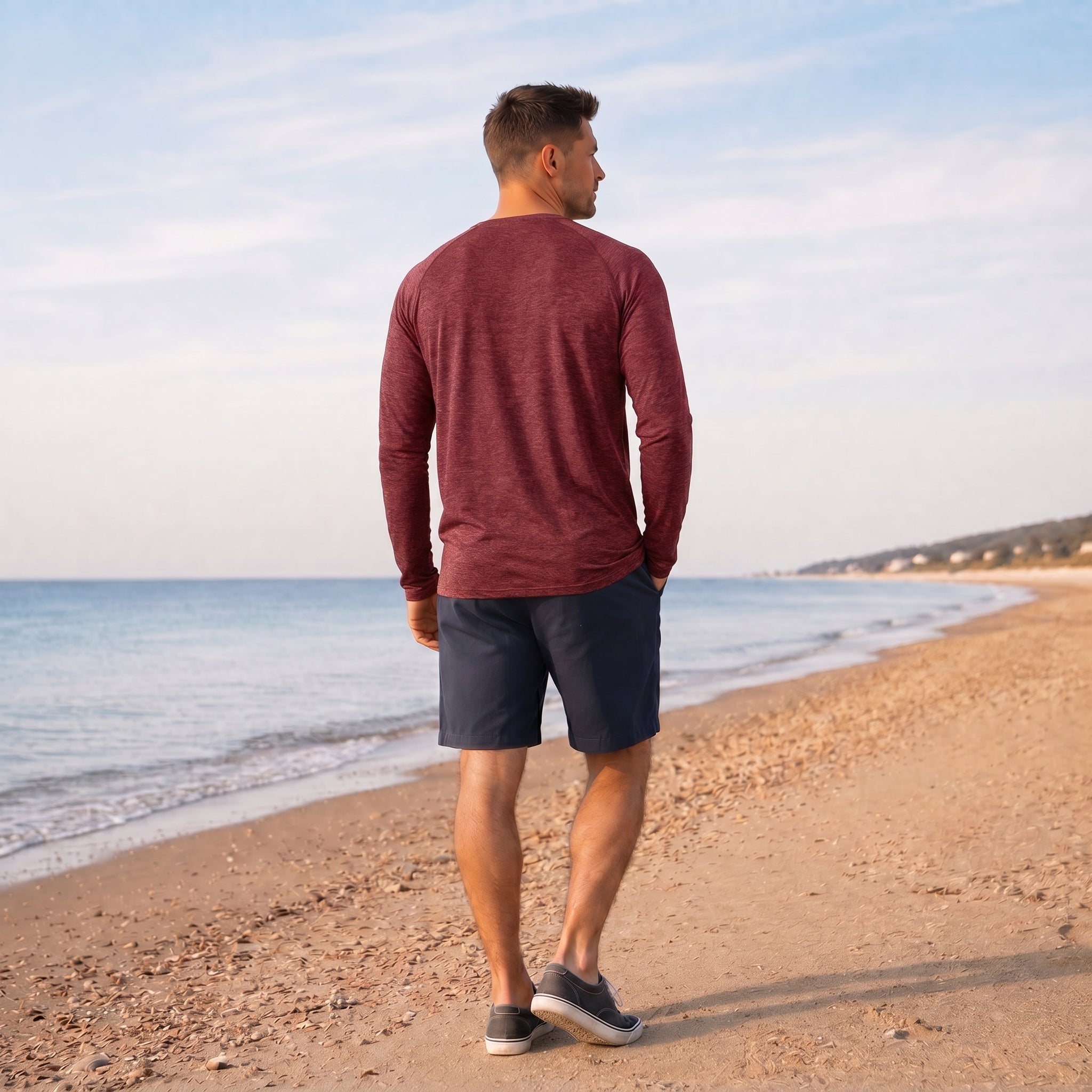 Men UPF 50 Plus Sun Protection Shirt - Quick Dry Cooling Long Sleeve Raglan Tee Wine by MAGCOMSEN