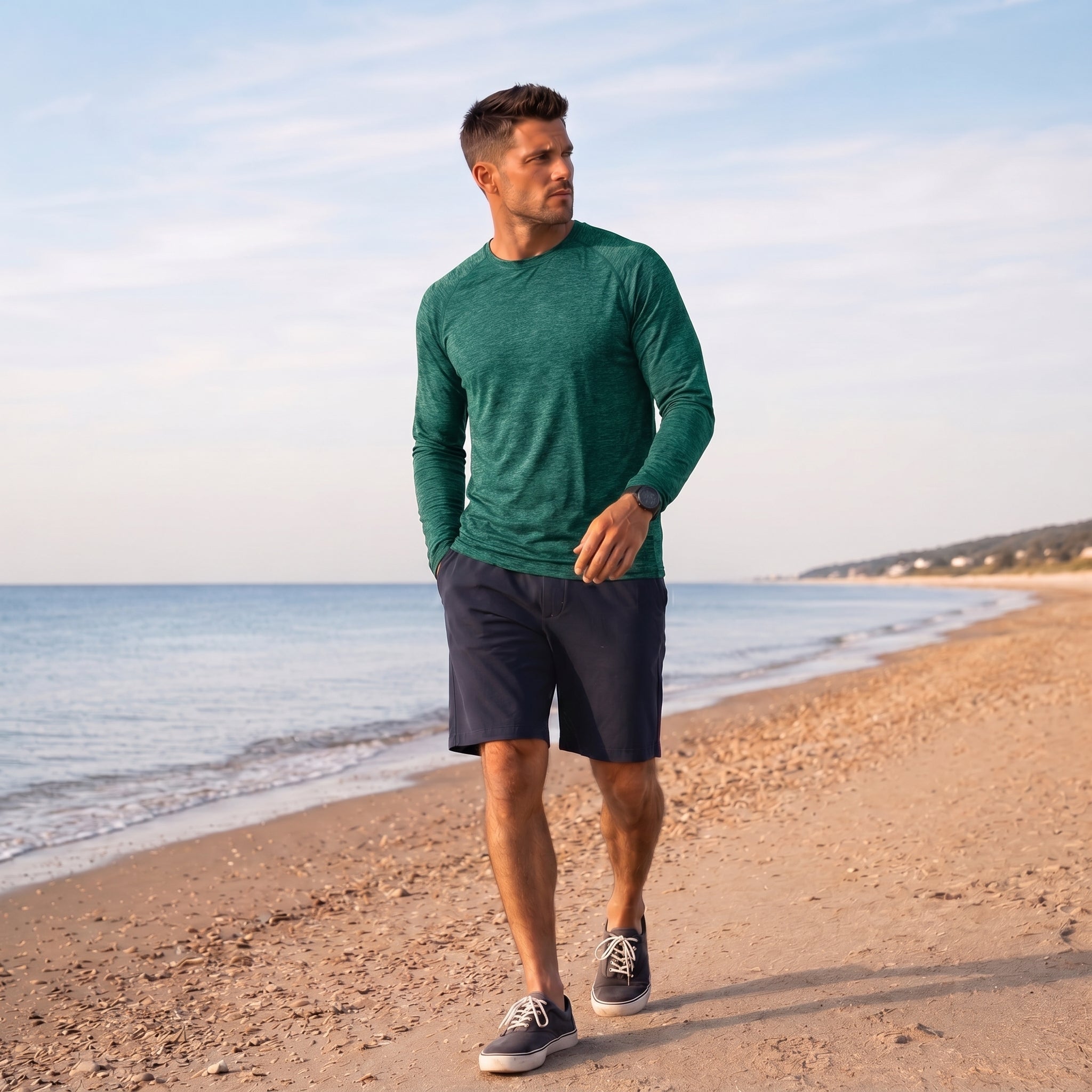 Men UPF 50 Plus Sun Protection Shirt - Quick Dry Cooling Long Sleeve Raglan Tee Jade Green by MAGCOMSEN