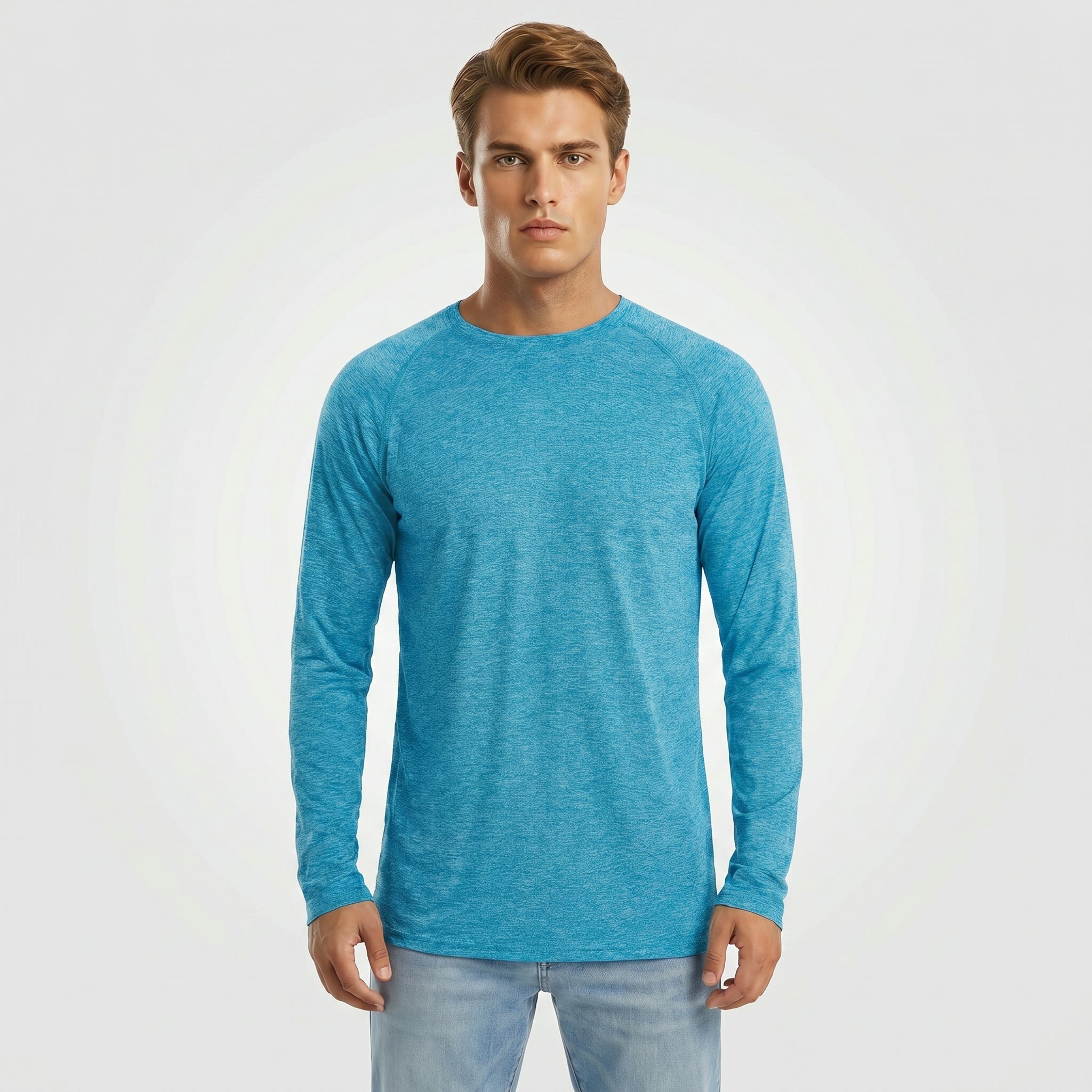 Men UPF 50 Plus Sun Protection Shirt - Quick Dry Cooling Long Sleeve Raglan Tee Water Blue by MAGCOMSEN