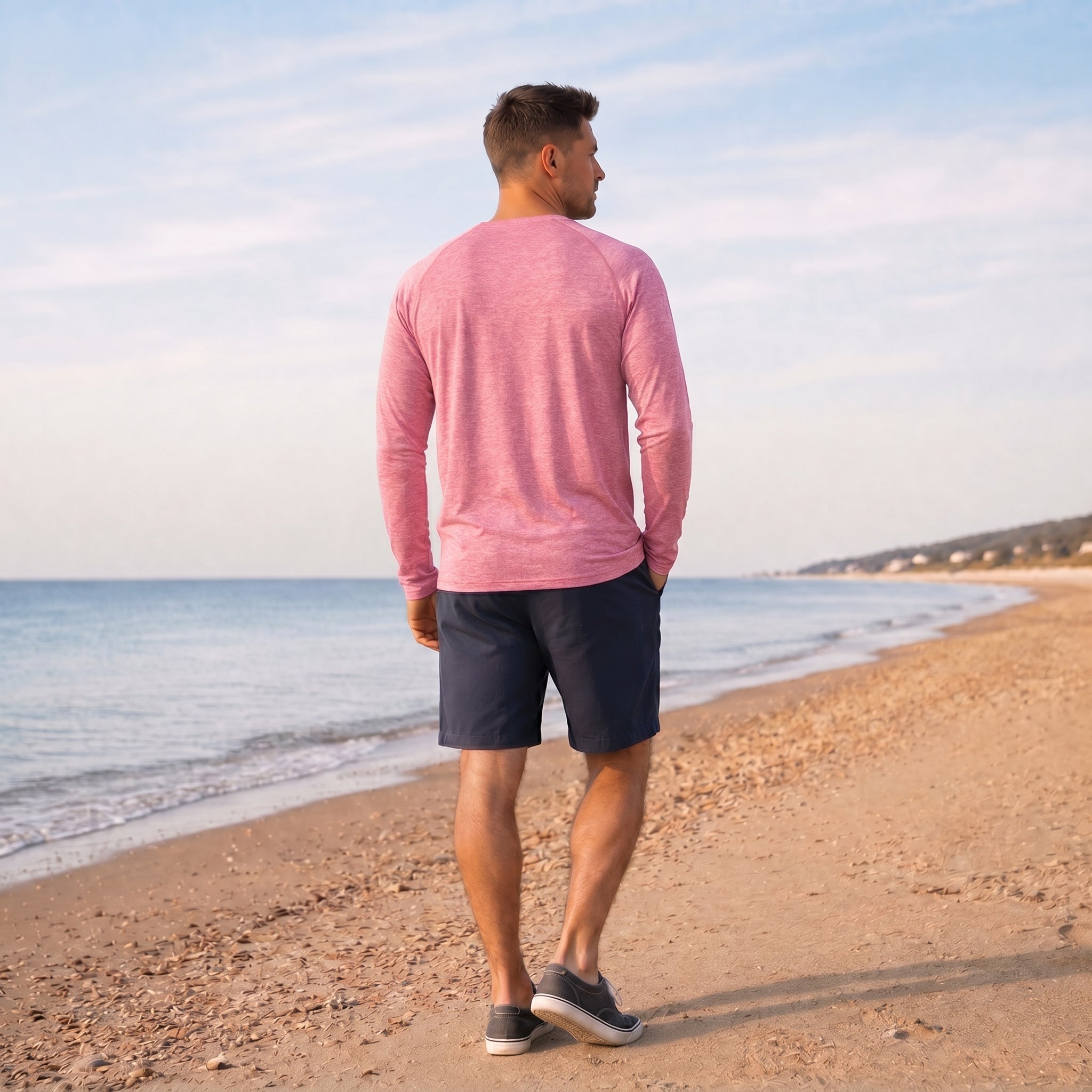 Men UPF 50 Plus Sun Protection Shirt - Quick Dry Cooling Long Sleeve Raglan Tee Pink by MAGCOMSEN