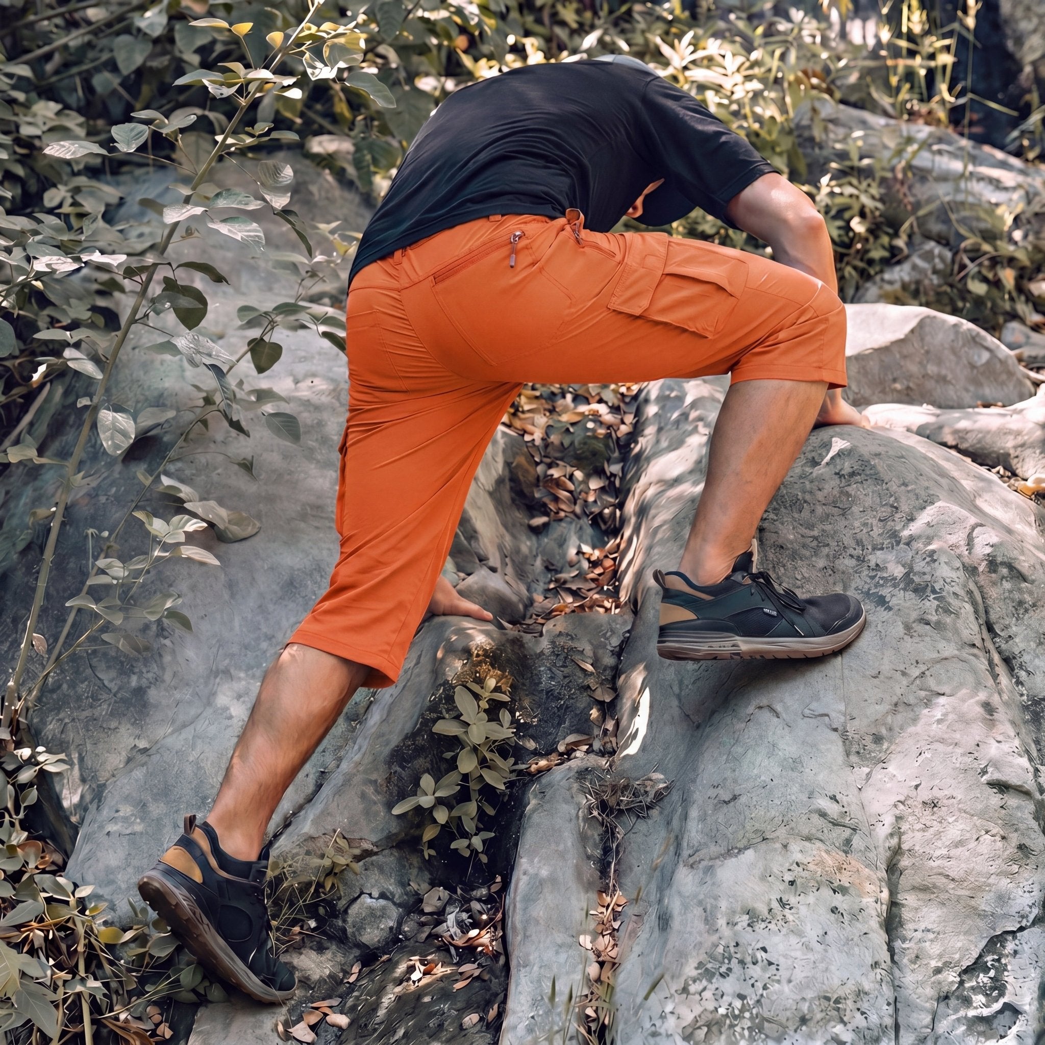 Men's 3/4 Hiking Capri Pants - Quick Dry Below Knee Shorts with 5 Pockets Orange by MAGCOMSEN