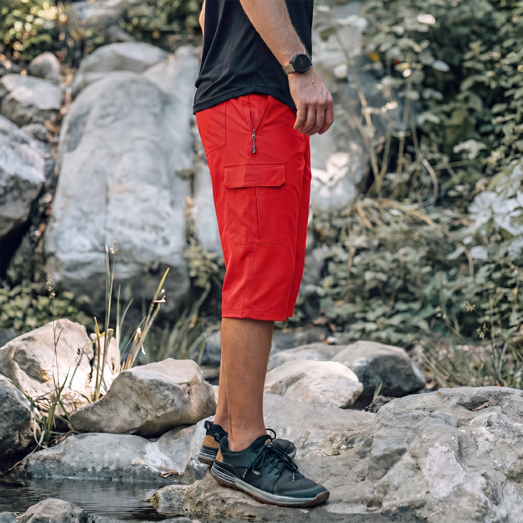 Men's 3/4 Hiking Capri Pants - Quick Dry Below Knee Shorts with 5 Pockets Red by MAGCOMSEN
