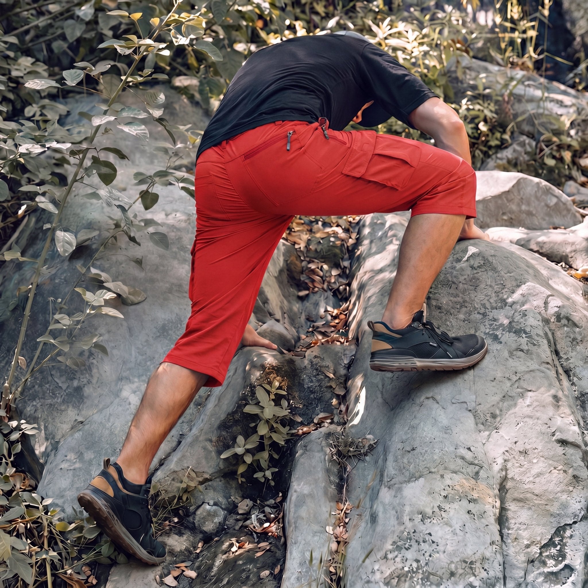 Men's 3/4 Hiking Capri Pants - Quick Dry Below Knee Shorts with 5 Pockets Red by MAGCOMSEN