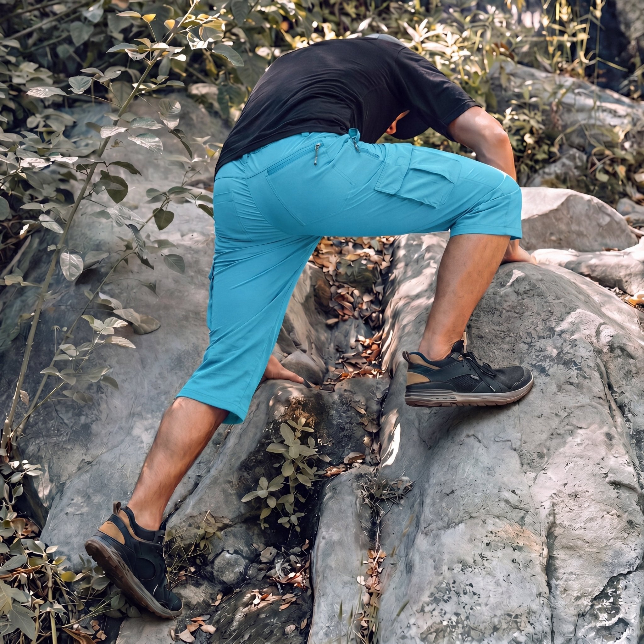 Men's 3/4 Hiking Capri Pants - Quick Dry Below Knee Shorts with 5 Pockets Lake Blue by MAGCOMSEN