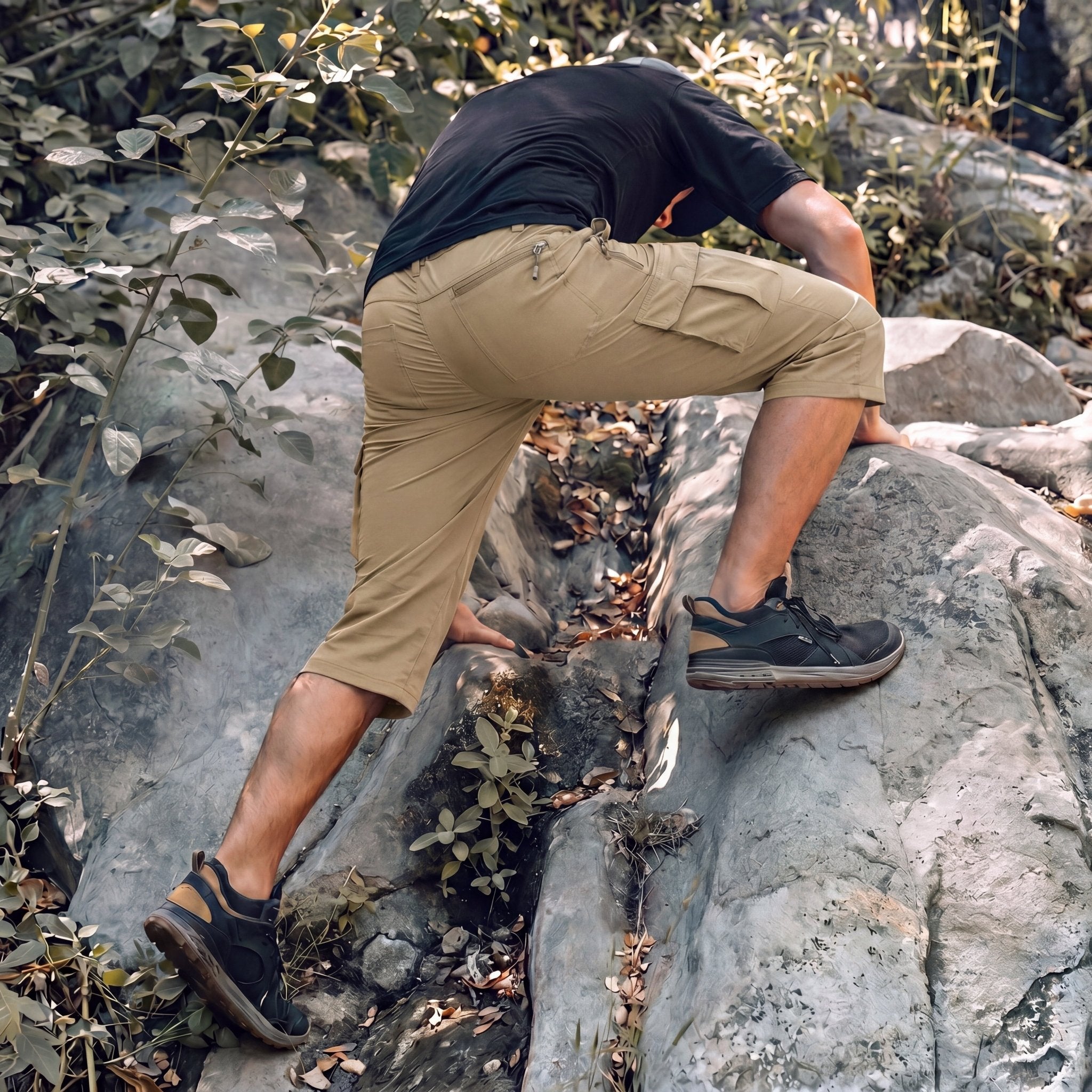 Men's 3/4 Hiking Capri Pants - Quick Dry Below Knee Shorts with 5 Pockets Khaki by MAGCOMSEN