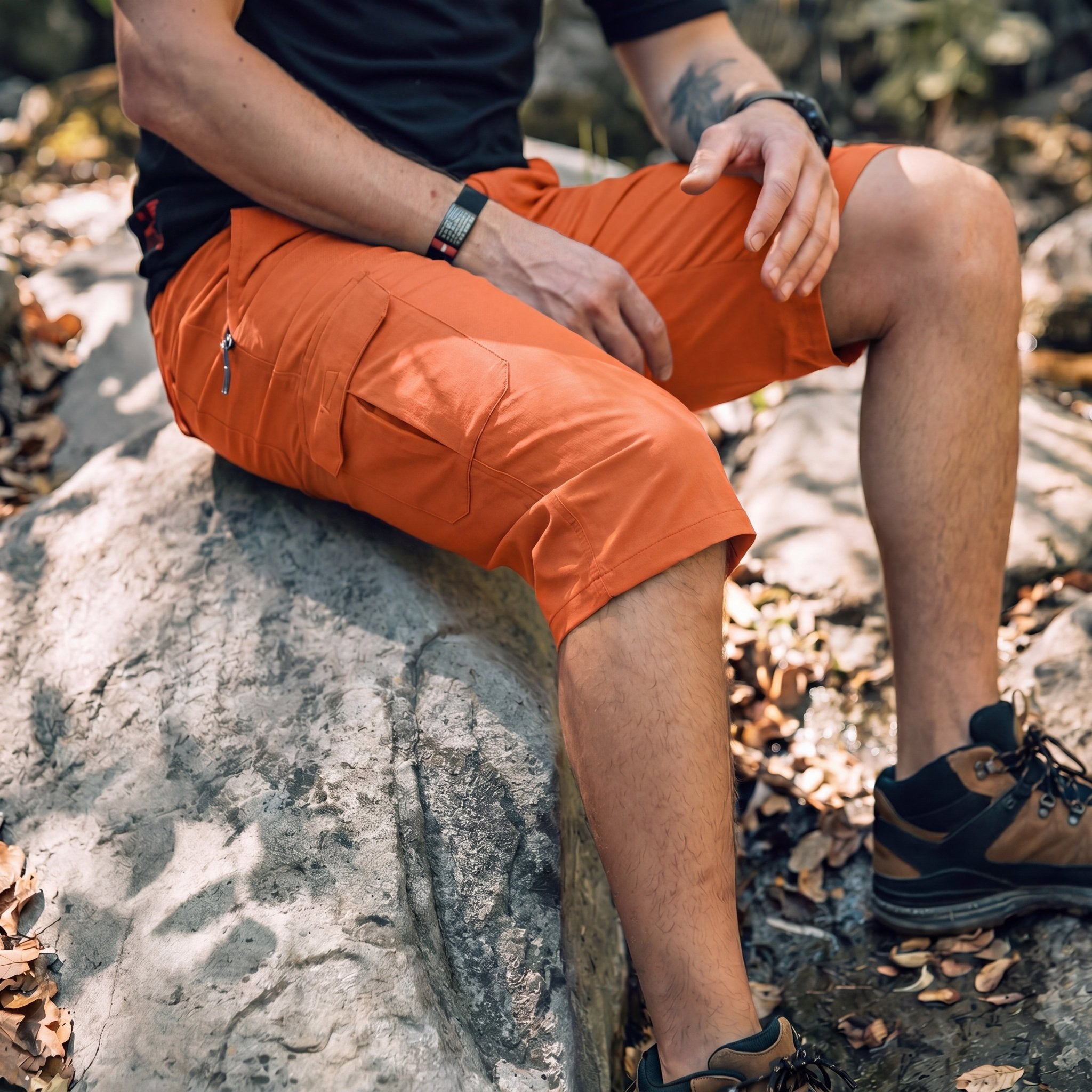 Men's 3/4 Hiking Capri Pants - Quick Dry Below Knee Shorts with 5 Pockets Orange by MAGCOMSEN