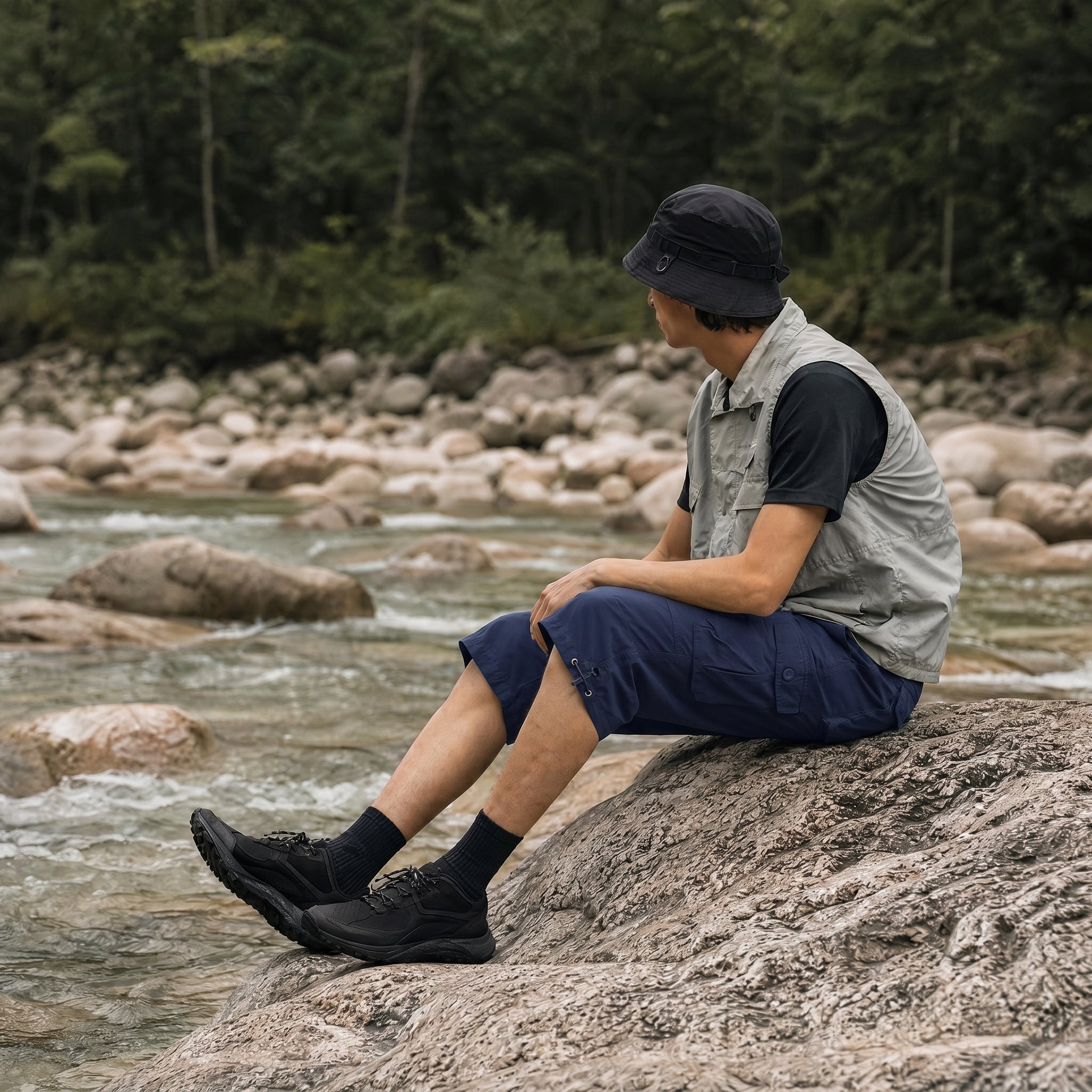 Men's Below Knee Cargo Shorts - Cotton, 7 Pockets, Work Capris Navy by MAGCOMSEN