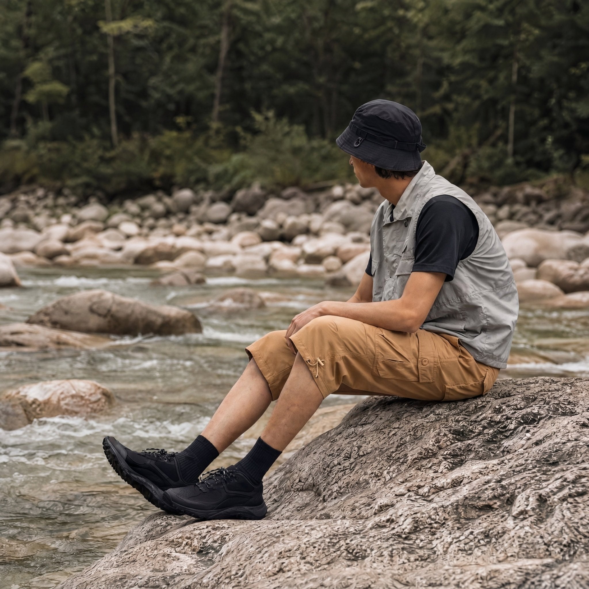 Men's Below Knee Cargo Shorts - Cotton, 7 Pockets, Work Capris Khaki by MAGCOMSEN