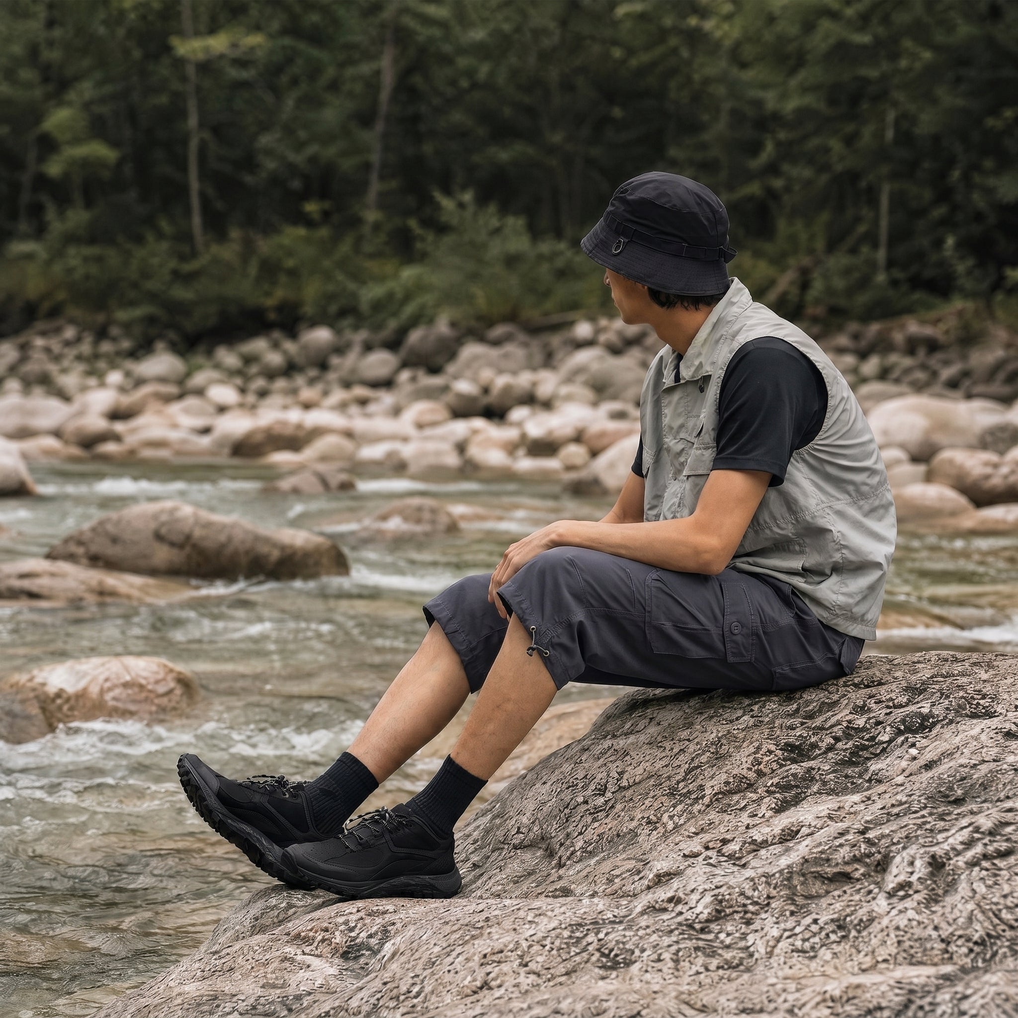 Men's Below Knee Cargo Shorts - Cotton, 7 Pockets, Work Capris Dark Grey by MAGCOMSEN
