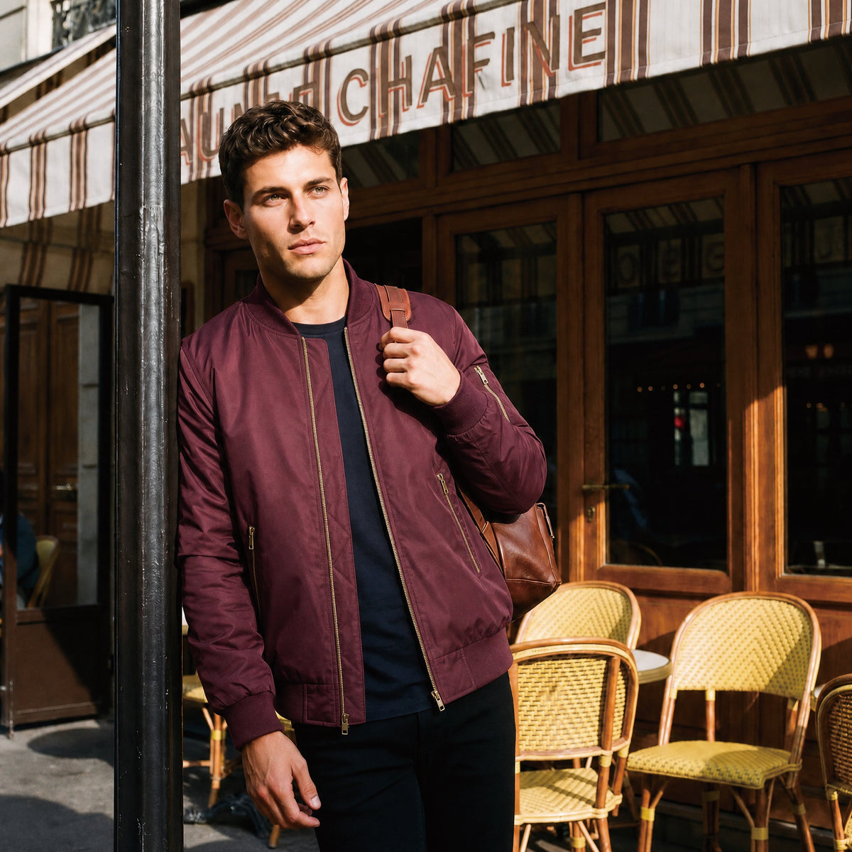 Wine MAGCOMSEN Men's Bomber Jacket – Casual Zip-Up Windbreaker in #Color_Wine