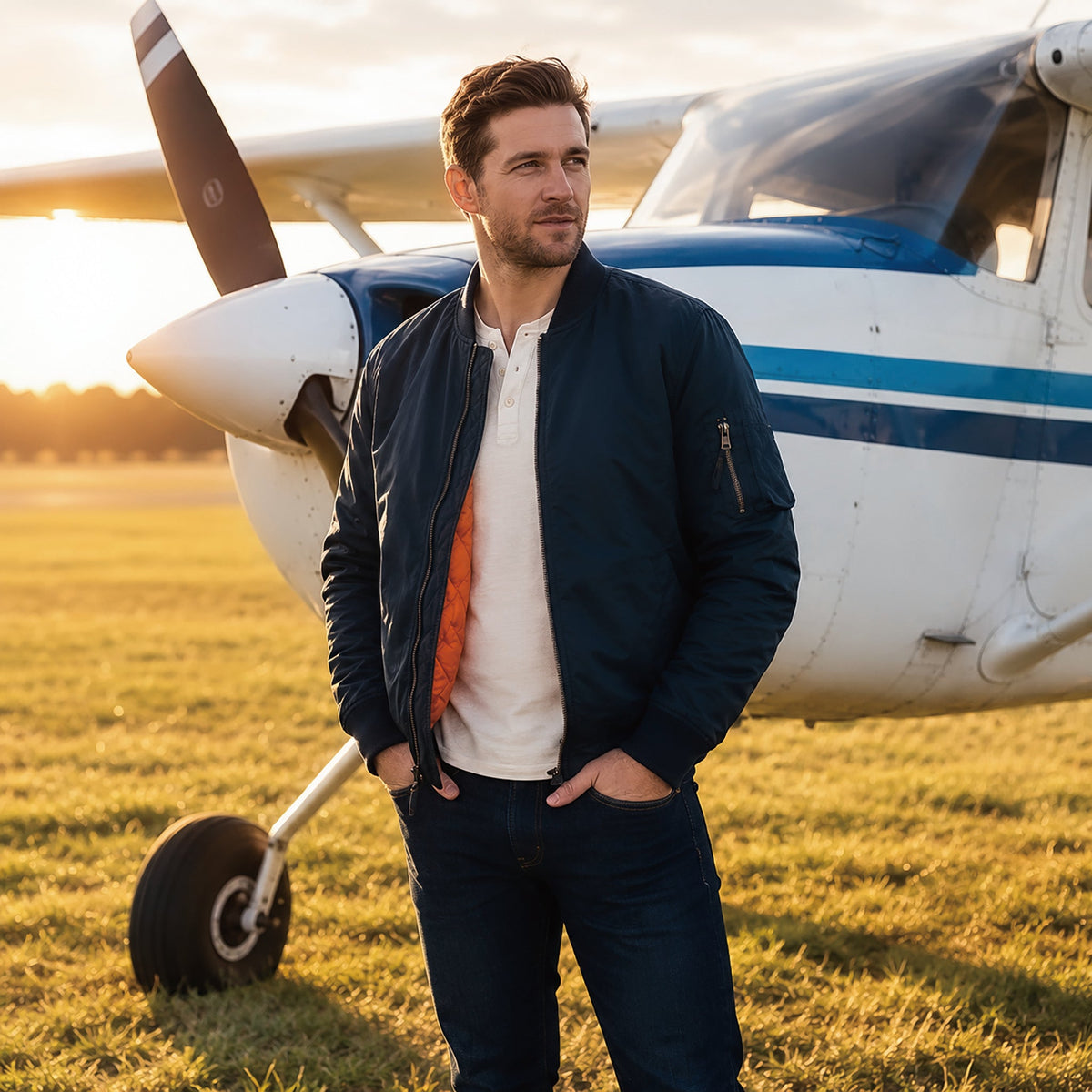 Navy MAGCOMSEN Men's Bomber Jacket – Casual Zip-Up Windbreaker in #Color_Navy