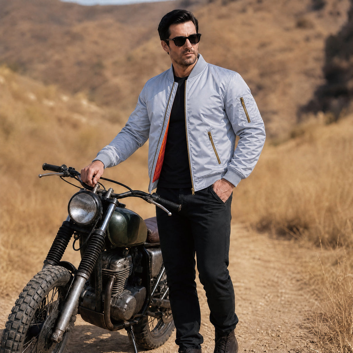 Light Grey MAGCOMSEN Men's Bomber Jacket – Casual Zip-Up Windbreaker in #Color_Light Grey