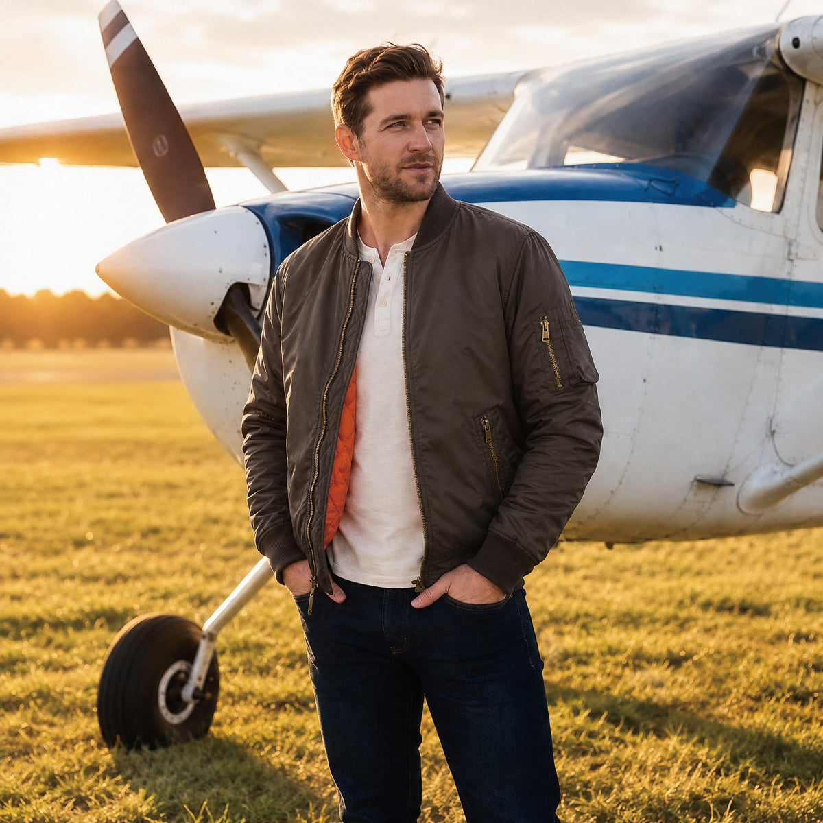 Coffee MAGCOMSEN Men's Bomber Jacket – Casual Zip-Up Windbreaker in #Color_Coffee