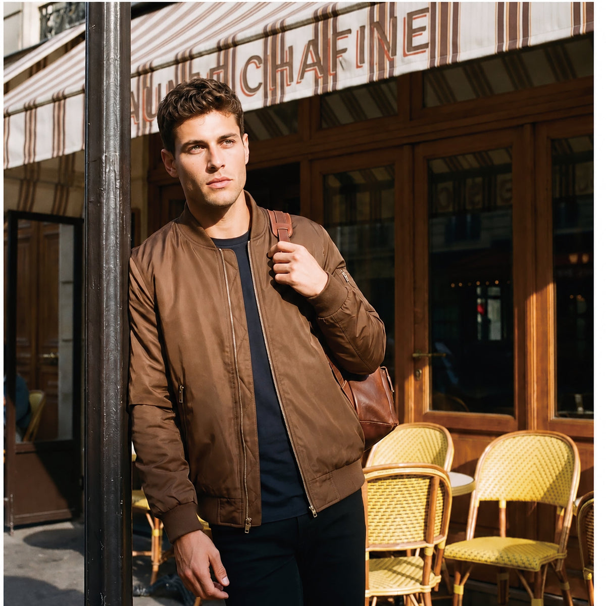Brown MAGCOMSEN Men's Bomber Jacket – Casual Zip-Up Windbreaker in #Color_Brown