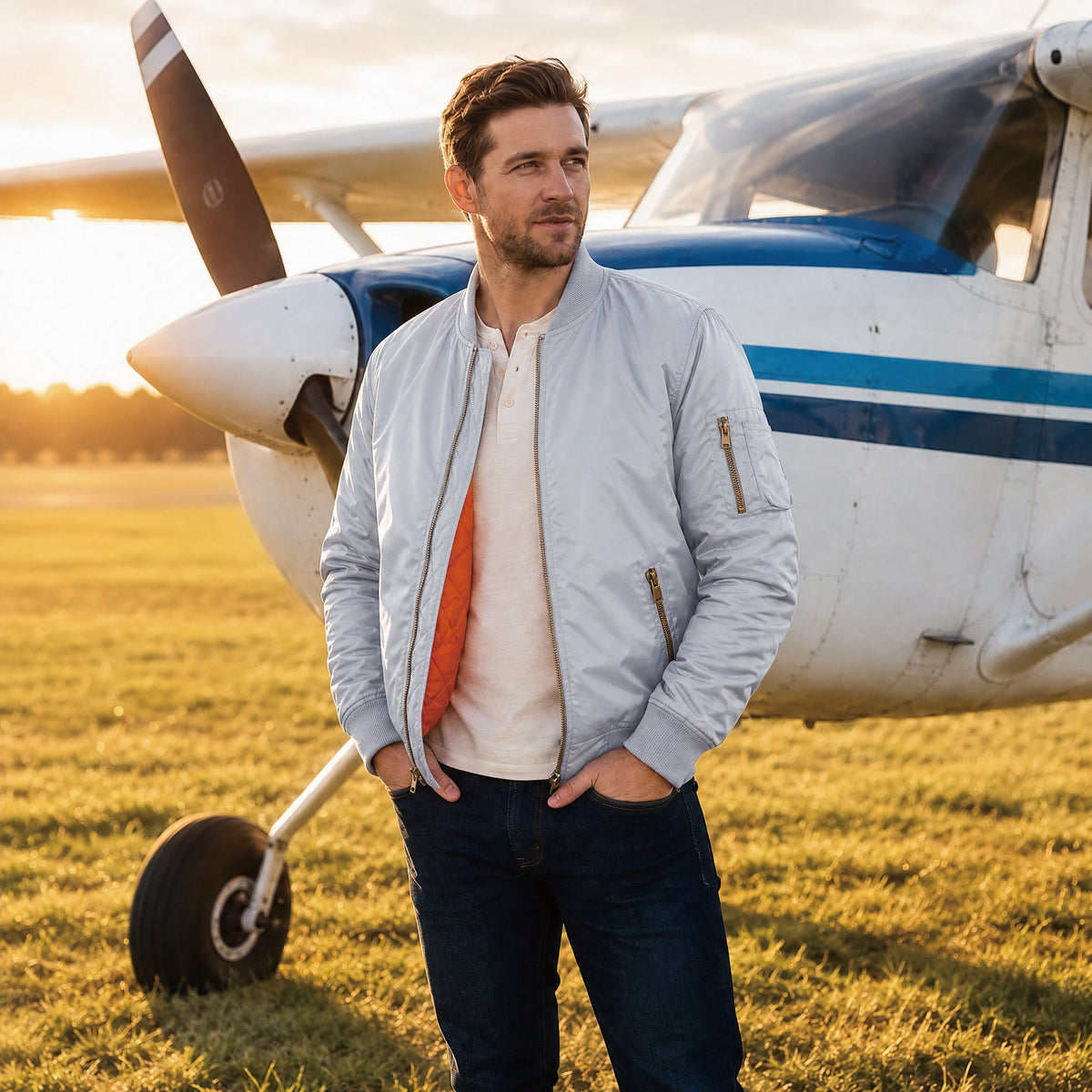Light Grey MAGCOMSEN Men's Bomber Jacket – Casual Zip-Up Windbreaker in #Color_Light Grey
