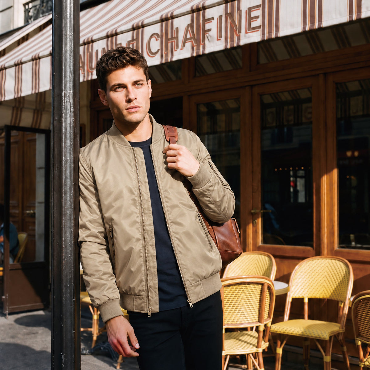 Khaki MAGCOMSEN Men's Bomber Jacket – Casual Zip-Up Windbreaker in #Color_Khaki
