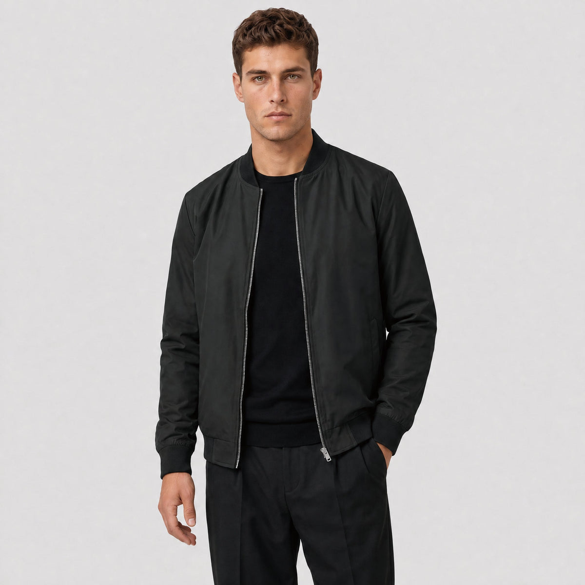Men's Bomber Jacket Lightweight Windbreaker with Pockets Black by MAGCOMSEN
