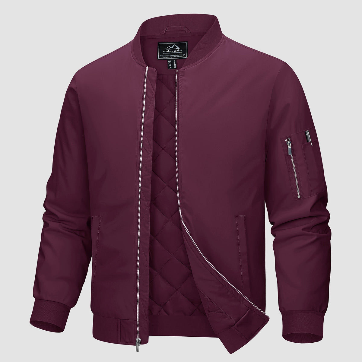 Wine Red MAGCOMSEN Men's Bomber Jacket, Quilted & Windproof with Pockets in #Color_Wine Red