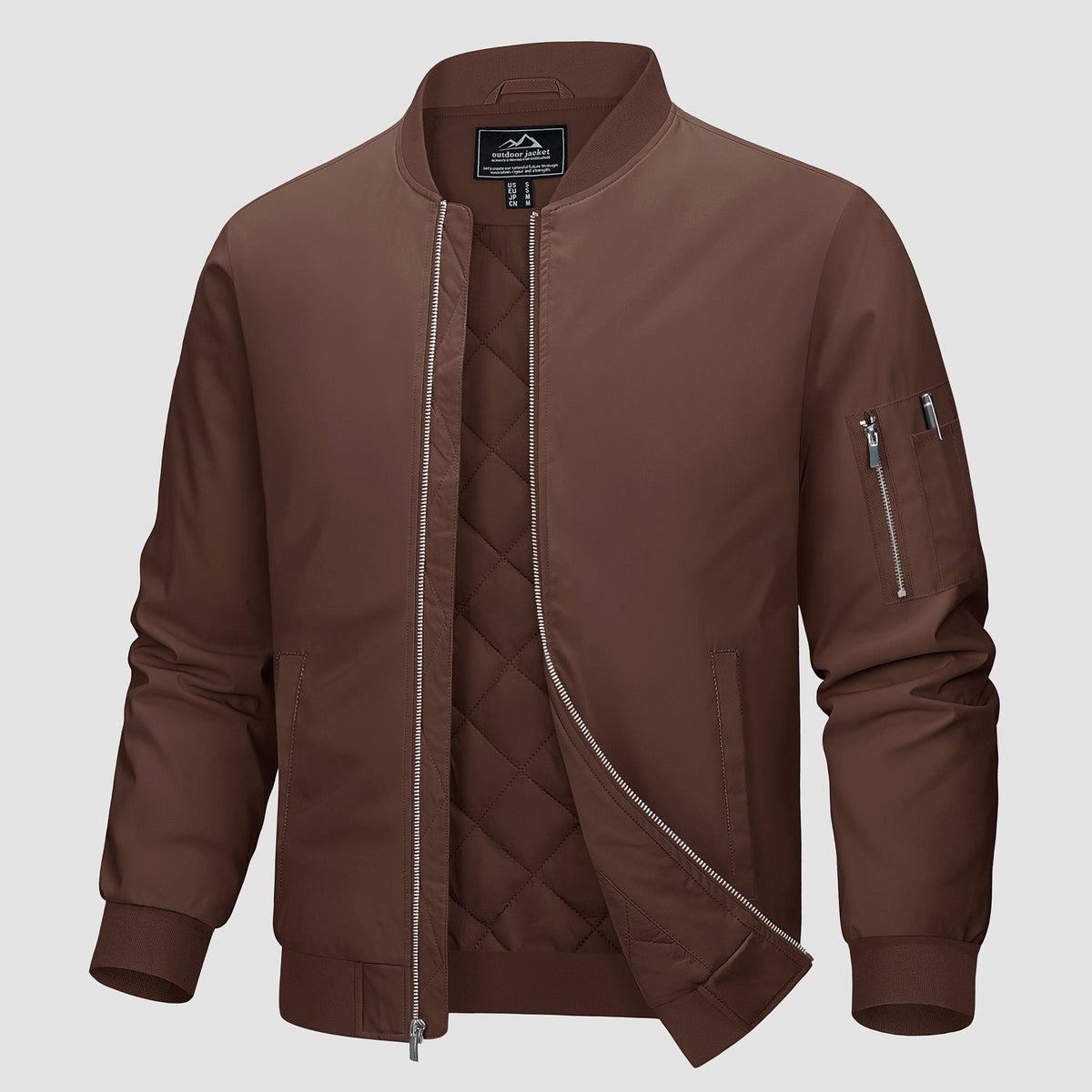 Coffee MAGCOMSEN Men's Bomber Jacket, Quilted & Windproof with Pockets in #Color_Coffee