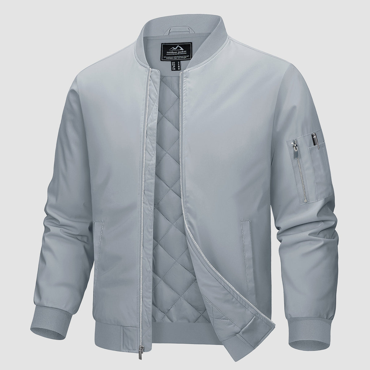 Light Grey MAGCOMSEN Men's Bomber Jacket, Quilted & Windproof with Pockets in #Color_Light Grey