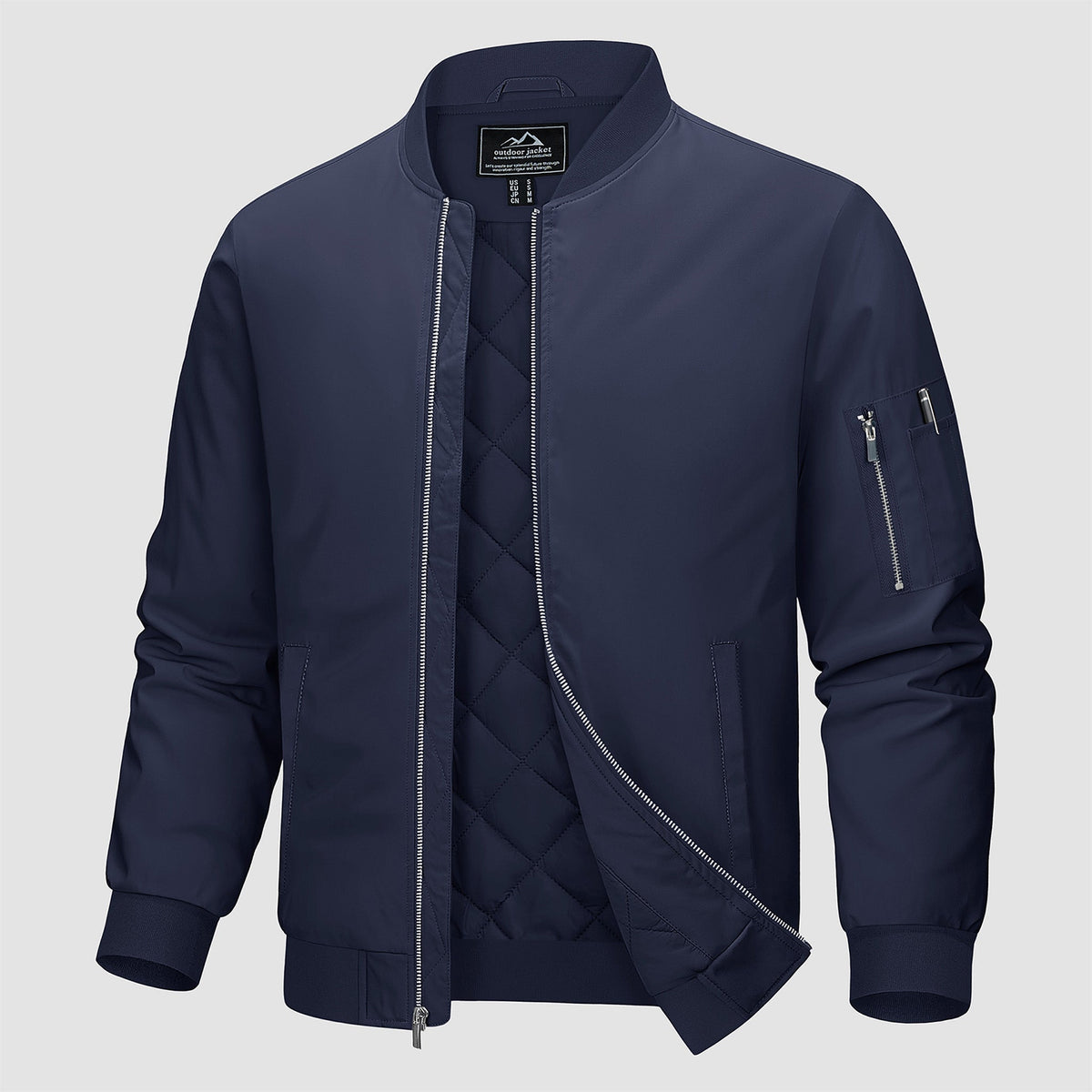 Navy MAGCOMSEN Men's Bomber Jacket, Quilted & Windproof with Pockets in #Color_Navy