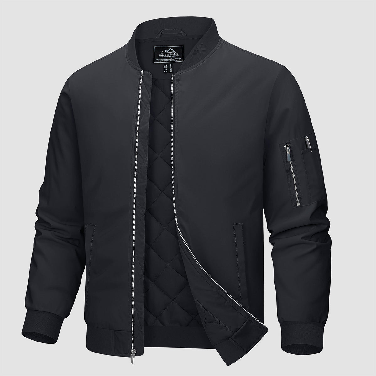 Men's Bomber Jacket, Quilted & Windproof with Pockets Black by MAGCOMSEN