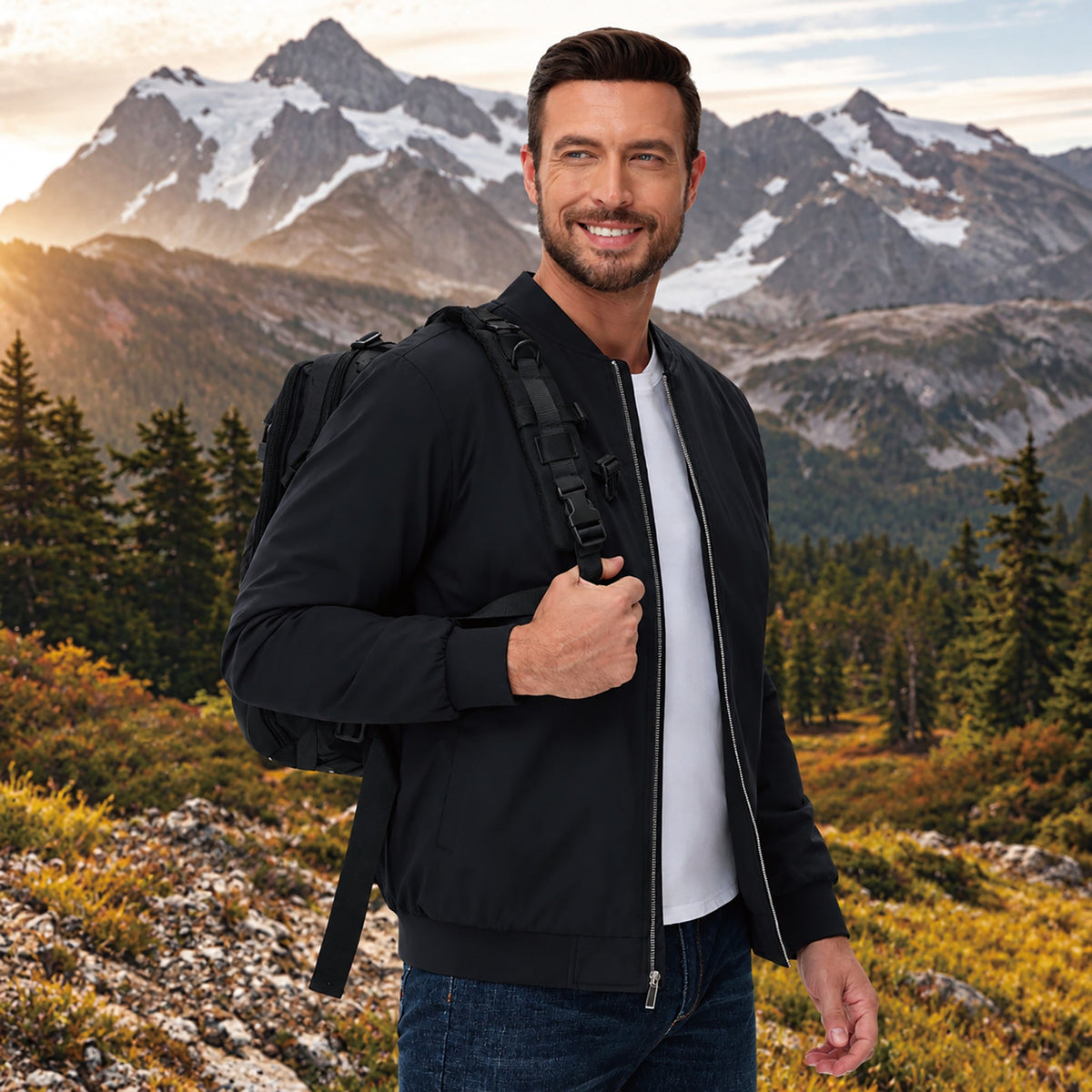 Black MAGCOMSEN Men's Bomber Jacket, Quilted & Windproof with Pockets in #Color_Black