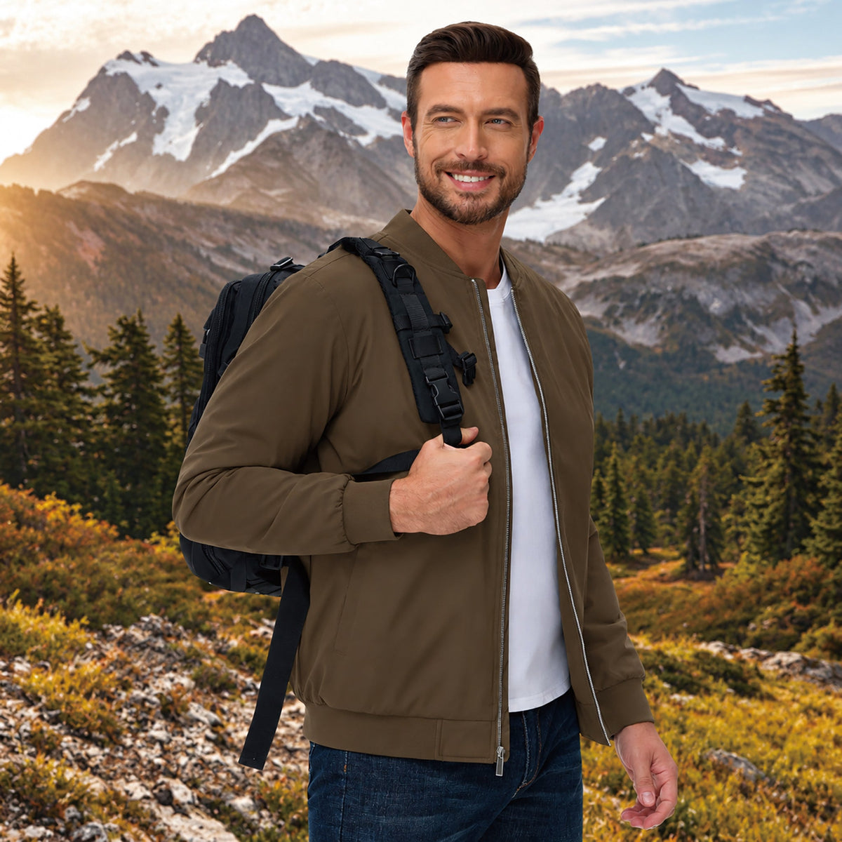 Coffee MAGCOMSEN Men's Bomber Jacket, Quilted & Windproof with Pockets in #Color_Coffee
