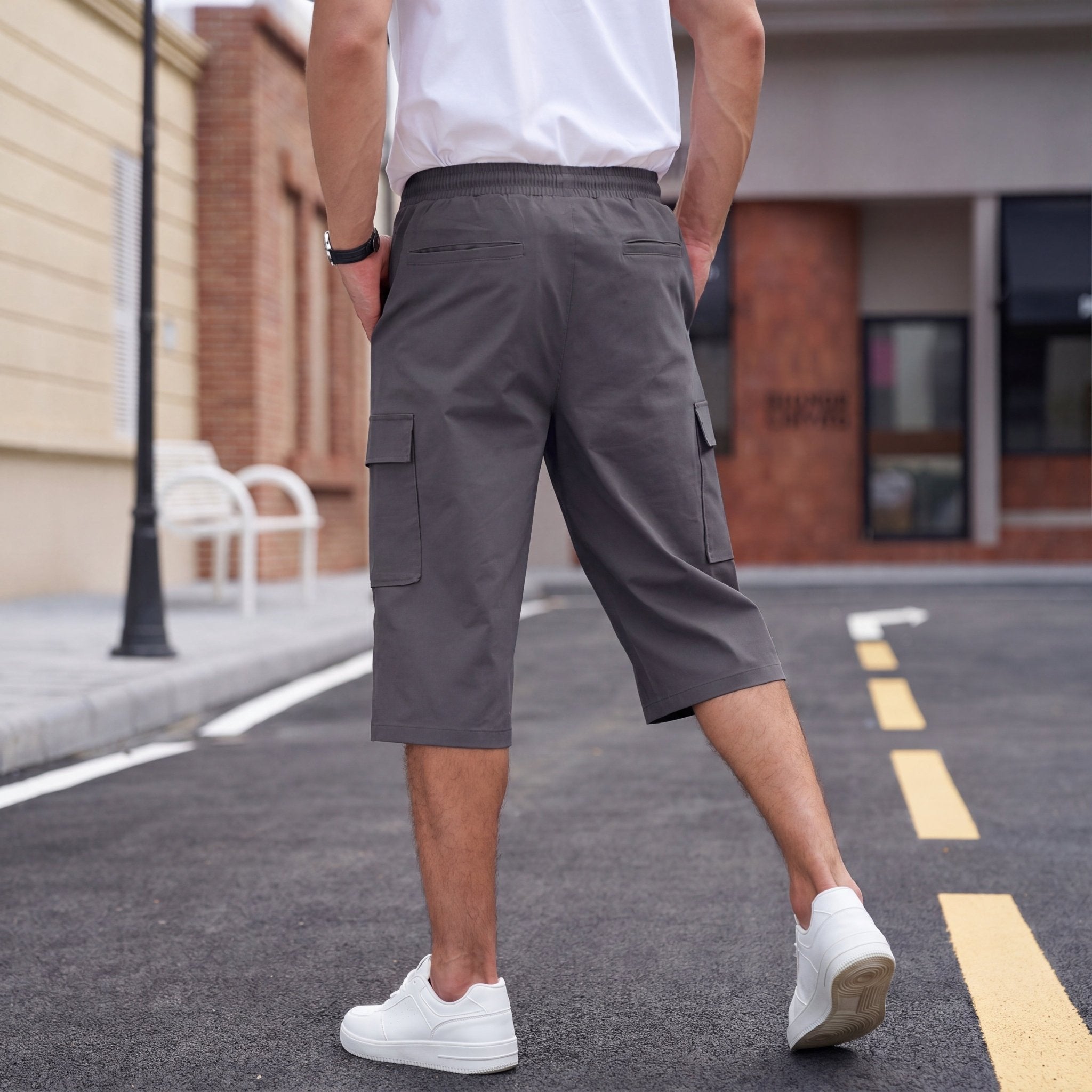Men's Cotton Cargo Shorts - Below Knee Stretch Work Shorts Deep Grey by MAGCOMSEN
