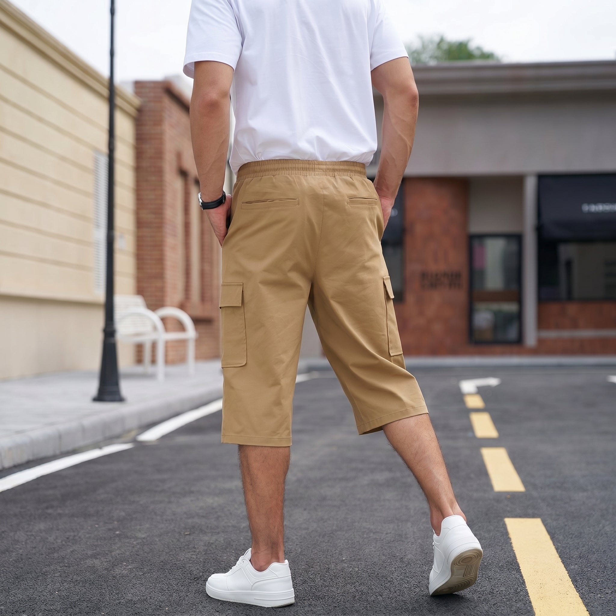 Men's Cotton Cargo Shorts - Below Knee Stretch Work Shorts Light Grey by MAGCOMSEN