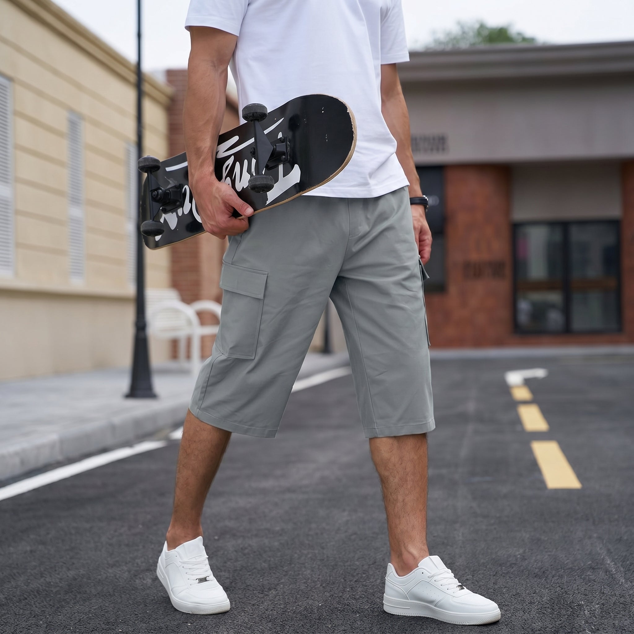 Men's Cotton Cargo Shorts - Below Knee Stretch Work Shorts Light Grey by MAGCOMSEN