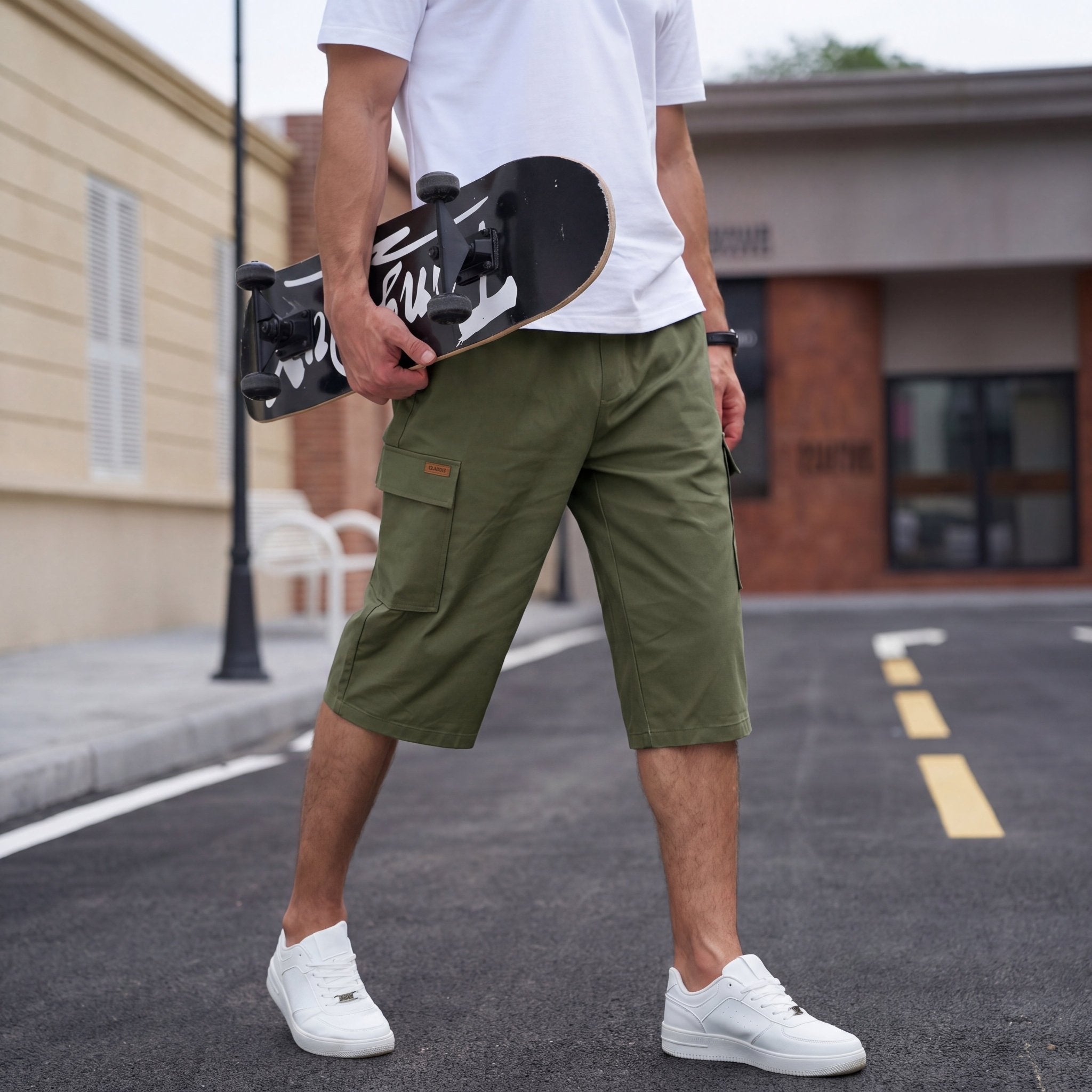 Men's Cotton Cargo Shorts - Below Knee Stretch Work Shorts Army Green by MAGCOMSEN