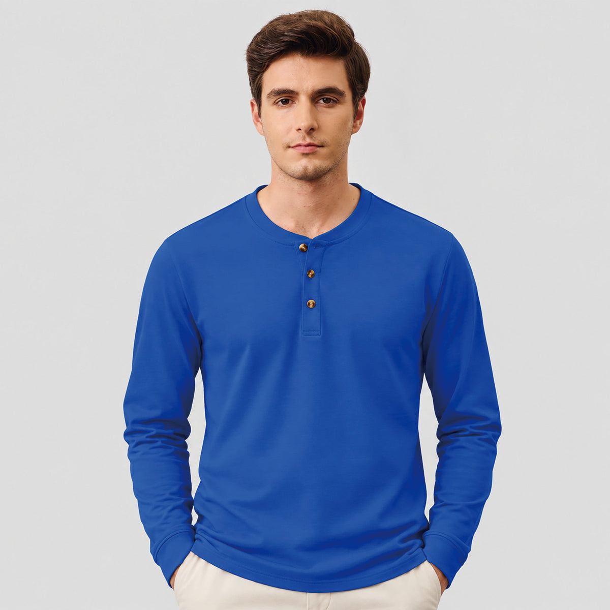 Bright Blue MAGCOMSEN Men's Cotton Long Sleeve Henley Shirt, Casual Work Tee in #Color_Bright Blue