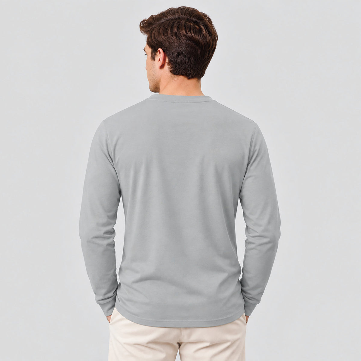 Light Grey MAGCOMSEN Men's Cotton Long Sleeve Henley Shirt, Casual Work Tee in #Color_Light Grey
