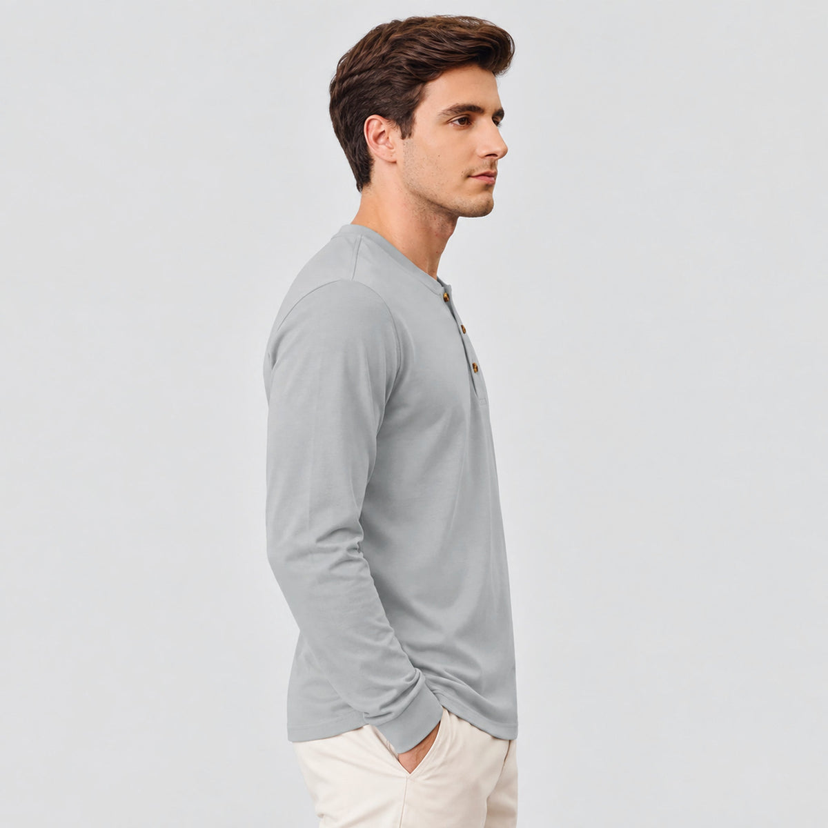 Light Grey MAGCOMSEN Men's Cotton Long Sleeve Henley Shirt, Casual Work Tee in #Color_Light Grey