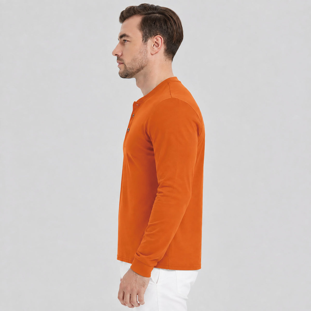 Dark Orange MAGCOMSEN Men's Cotton Long Sleeve Henley Shirt, Casual Work Tee in #Color_Dark Orange