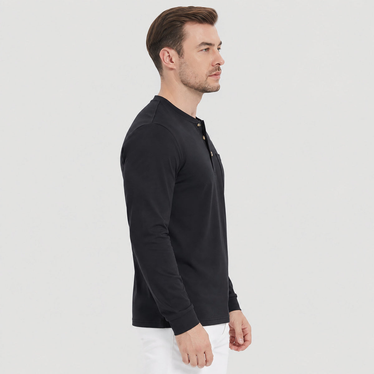 Black MAGCOMSEN Men's Cotton Long Sleeve Henley Shirt, Casual Work Tee in #Color_Black