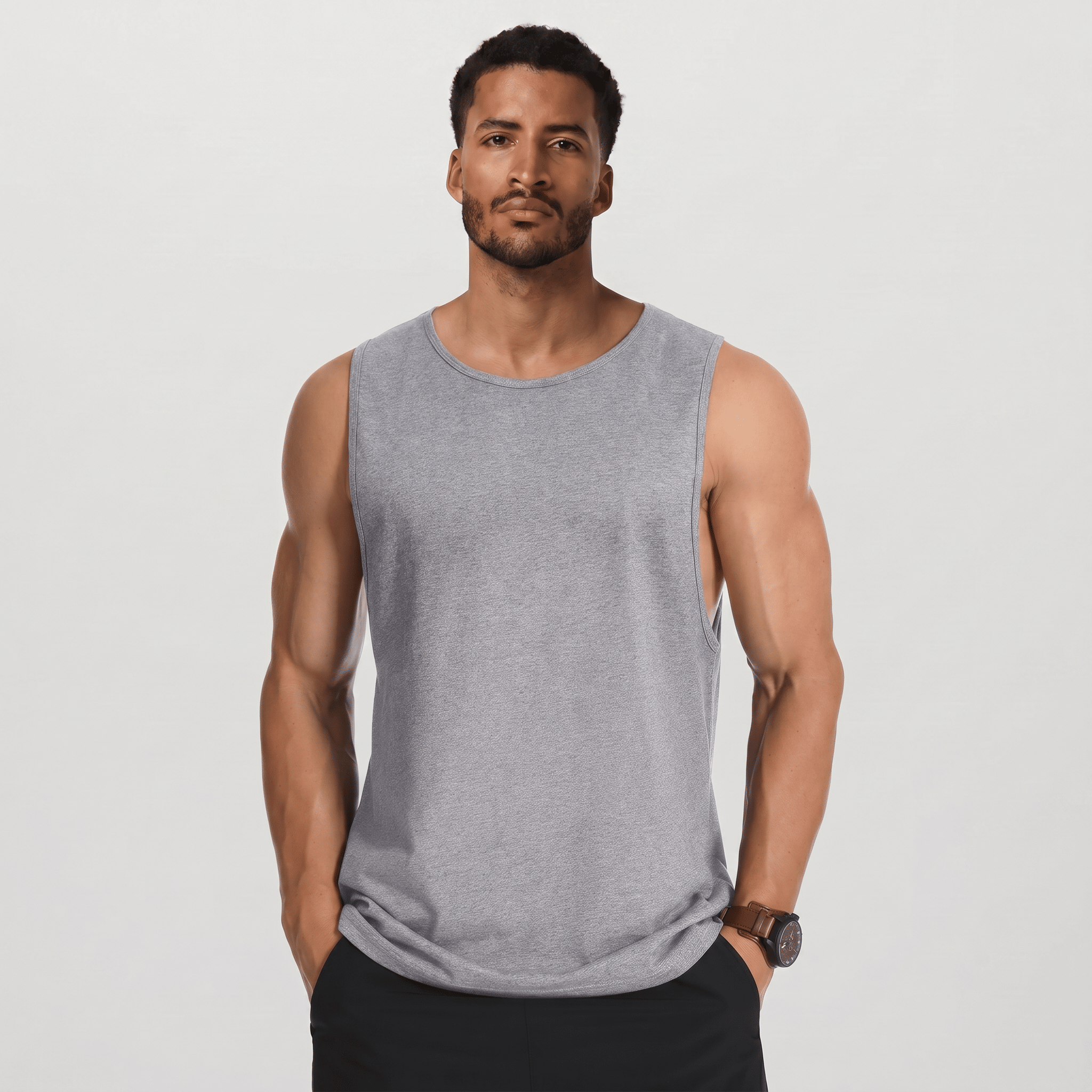 Light Grey MAGCOMSEN Men's Cotton Tank Top - Moisture-Wicking Sleeveless Workout Shirt in #Color_Light Grey