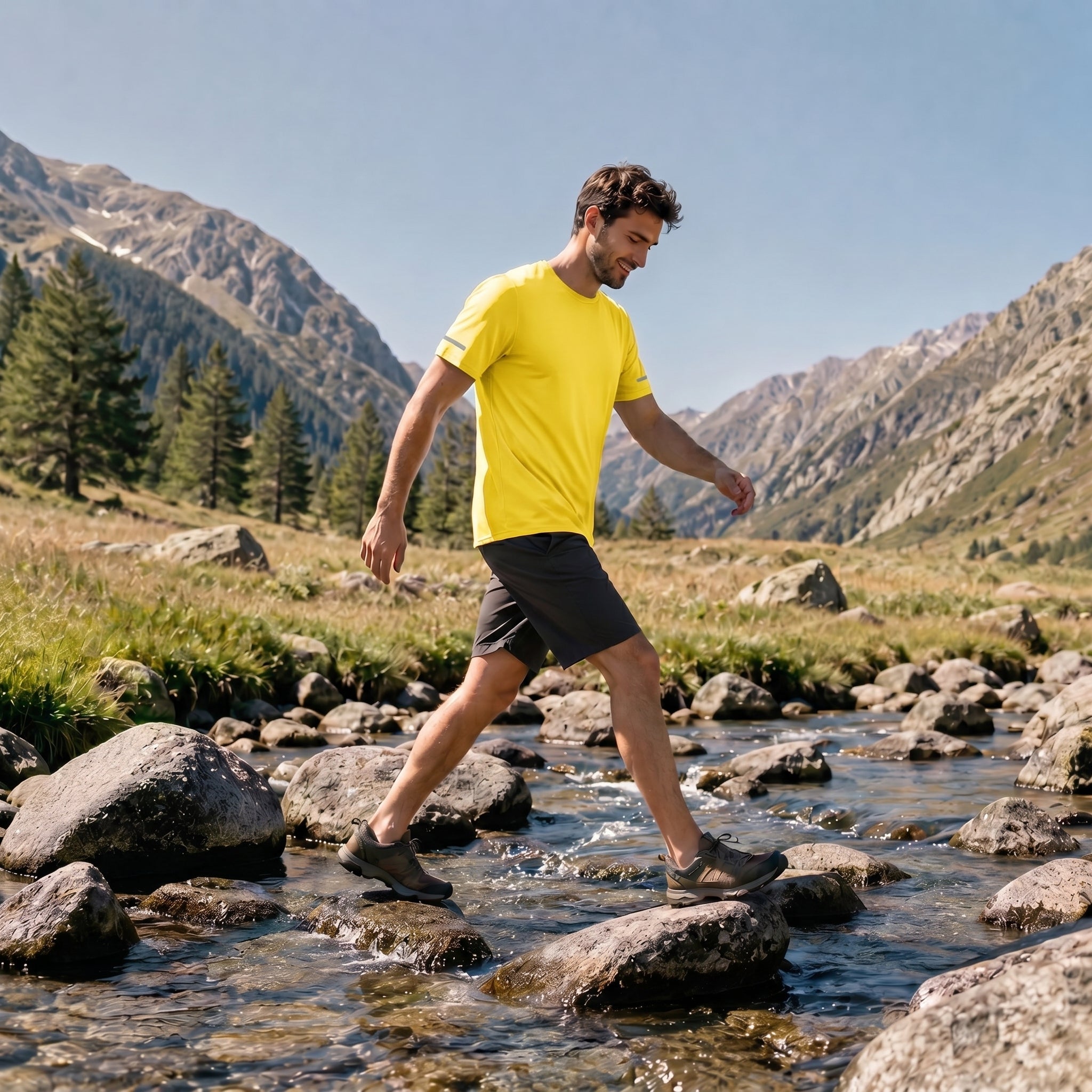 Men's Dry Fit Sun Protection Stretch Training & Sports T-Shirts Yellow by MAGCOMSEN