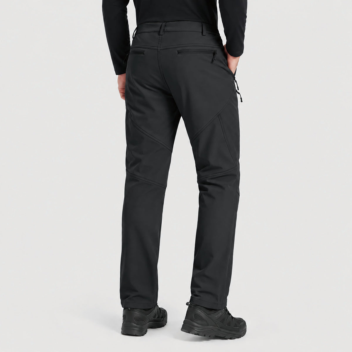 Men's Fleece Lined Softshell Pants Waterproof Hiking Pants with Pockets Black by MAGCOMSEN