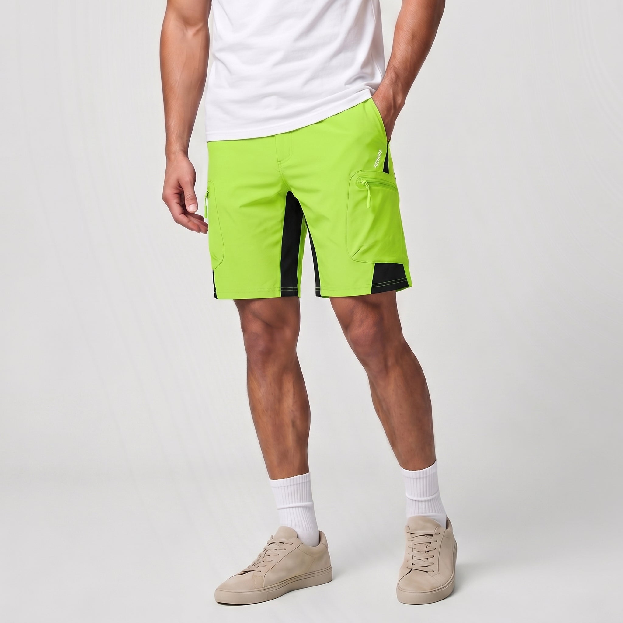 Men's Hiking Cargo Shorts - Water Resistant Quick Dry Golf Shorts Yellow Green by MAGCOMSEN
