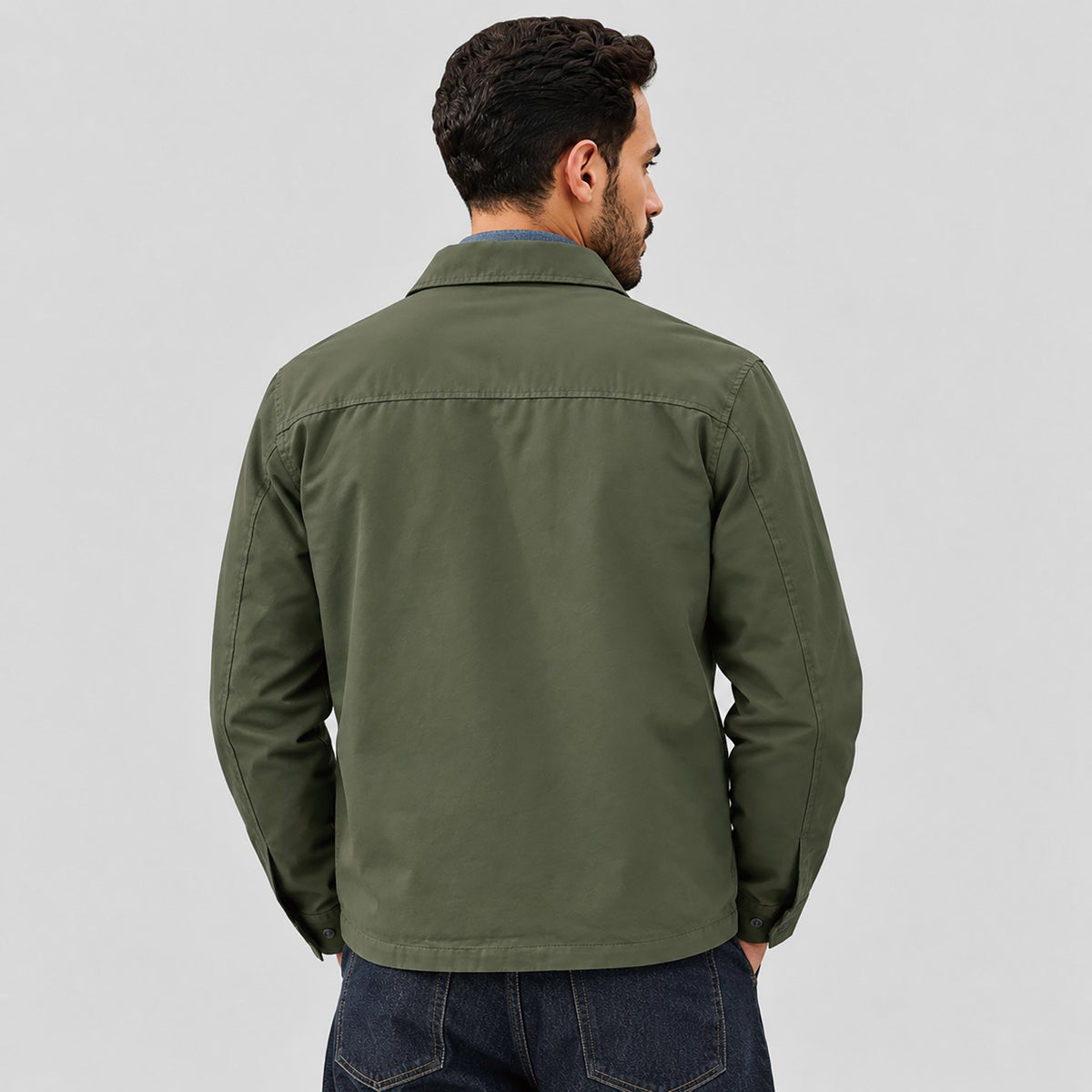 Army Green MAGCOMSEN Men's Lightweight Cotton Jacket Full Zip with 3 Pockets in #Color_Army Green